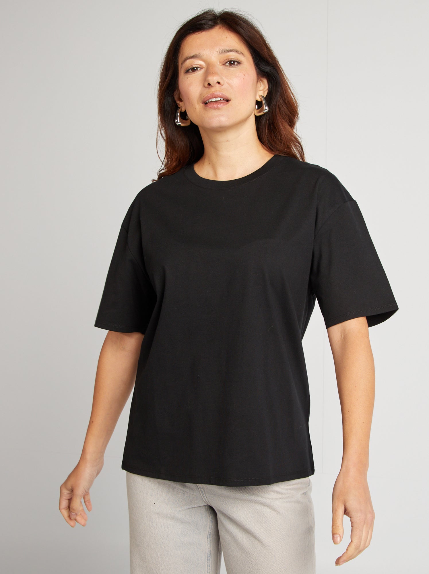 T-shirt oversize à col rond - Noir