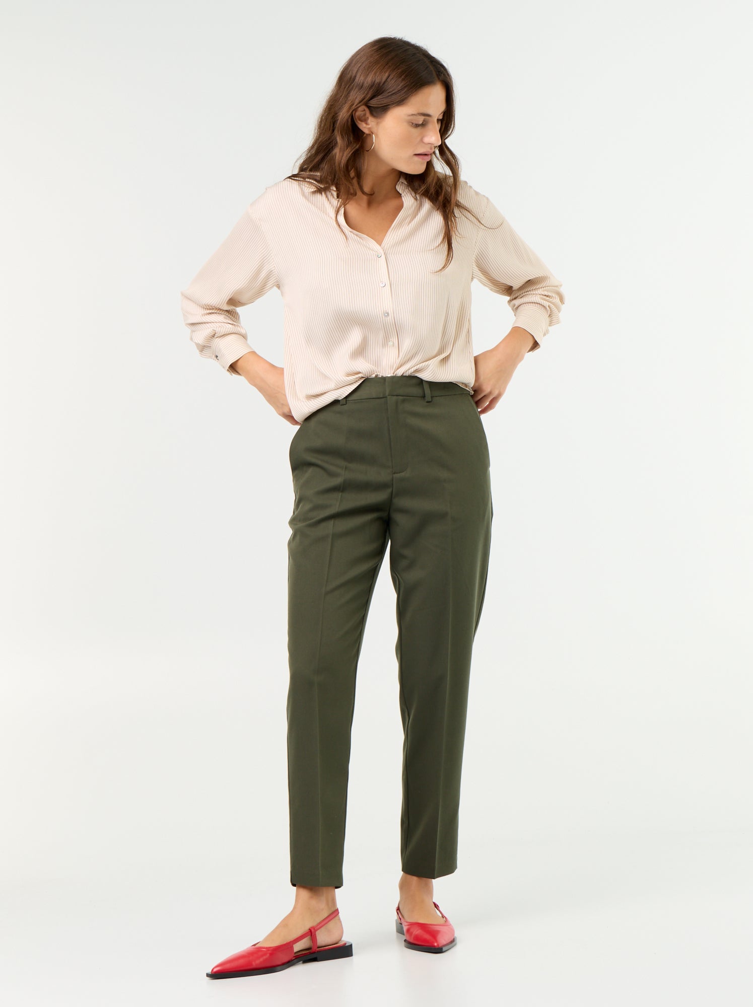 Pantalon en toile lourde à coupe cigarette pour femme - Vert