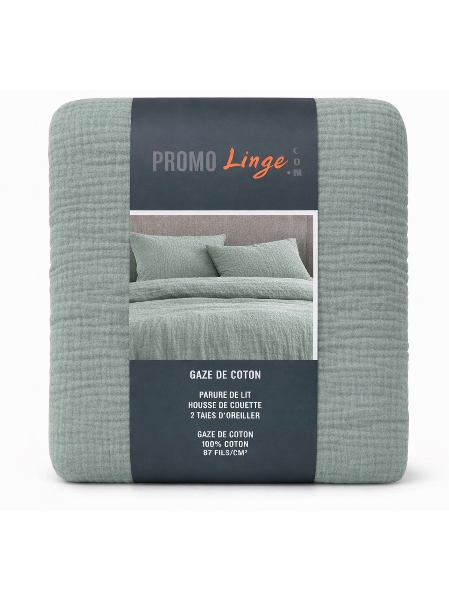 Parure de lit en Gaze de Coton - Promo linge - Vert Sauge