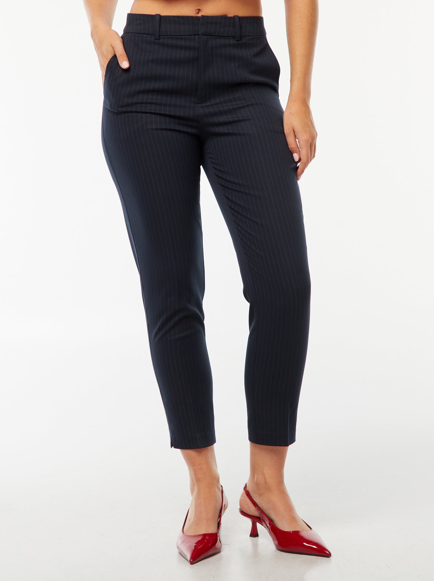 Pantalon en toile lourde à coupe cigarette pour femme - Bleu rayé