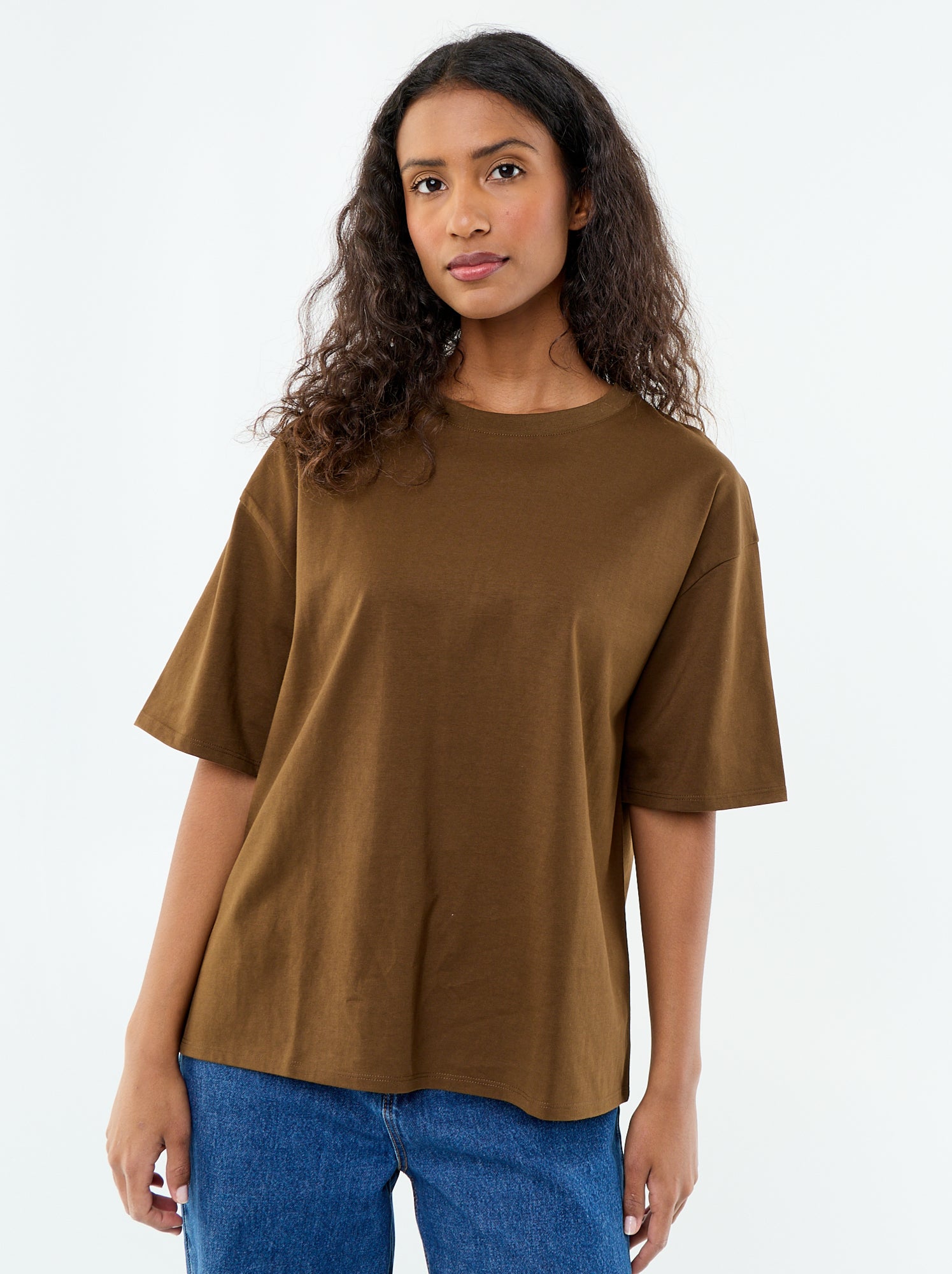 T-shirt oversize à col rond - Marron