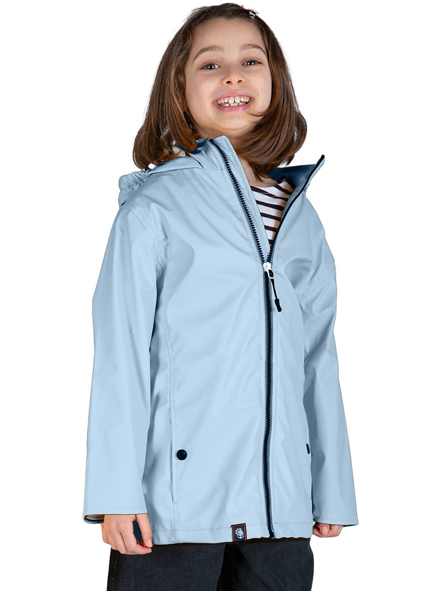 Ciré imperméable enfant 'Breizh Océan', intérieur jersey rayé - Mixte, garçon ou fille - Bleu ciel