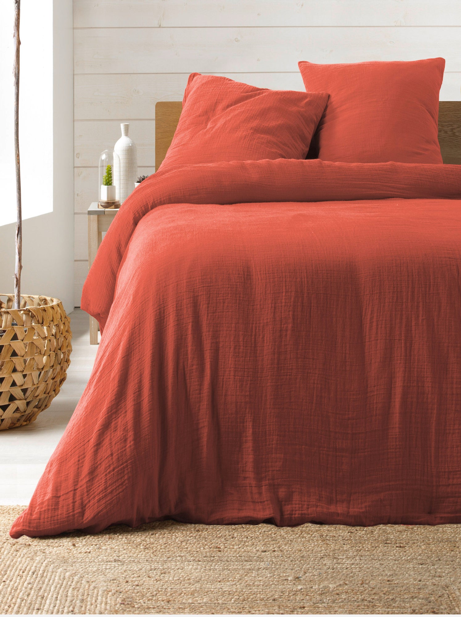 Parure de lit en gaze de coton angelia - Orange mandarine