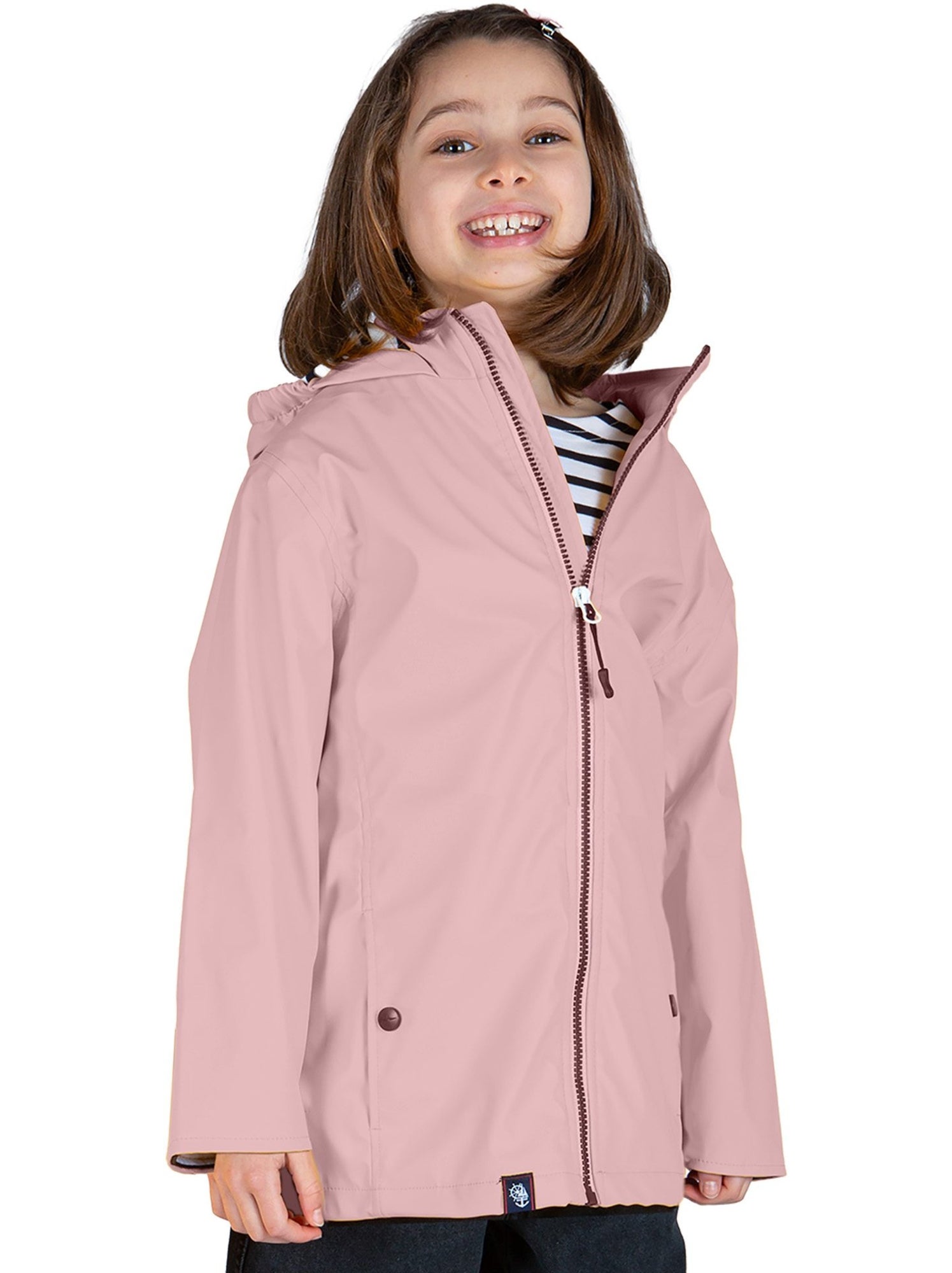 Ciré imperméable enfant 'Breizh Océan', intérieur jersey rayé - Mixte, garçon ou fille - Rose