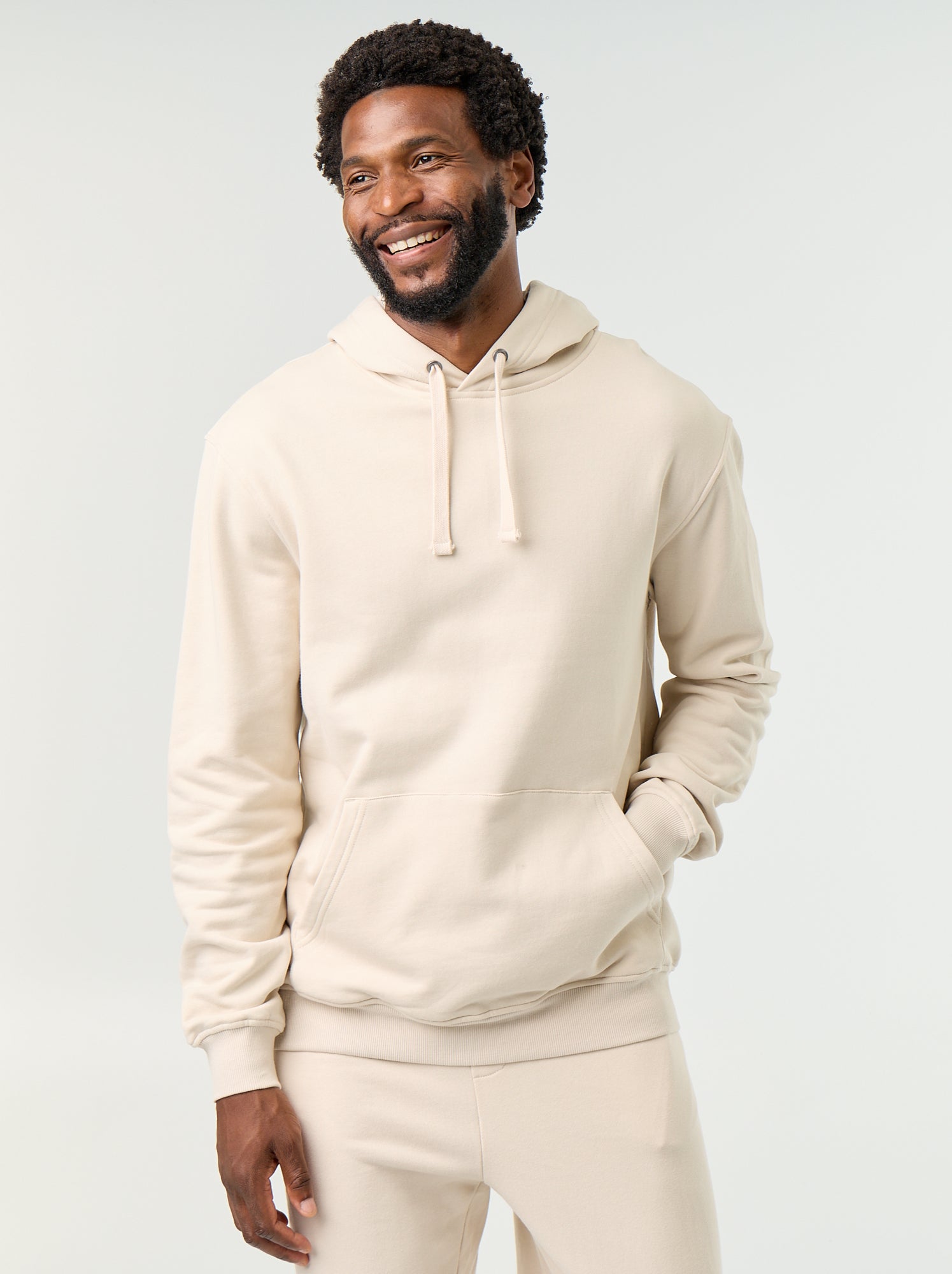 Sweat uni à capuche - Beige