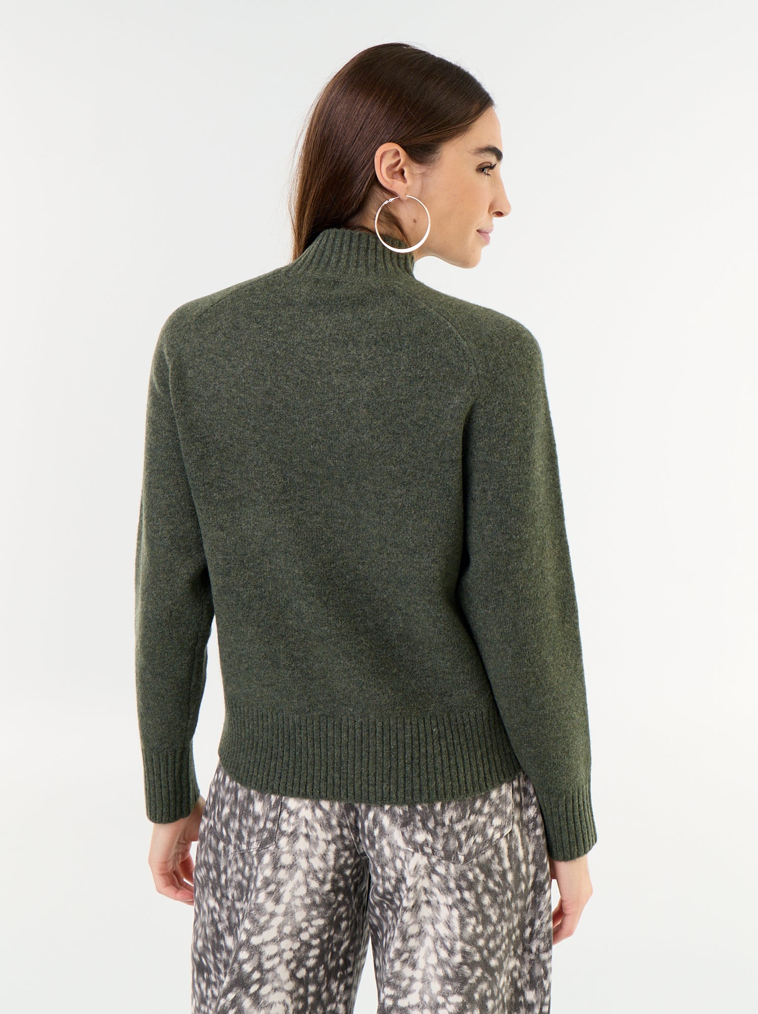 Pull col montant en rib - Vert