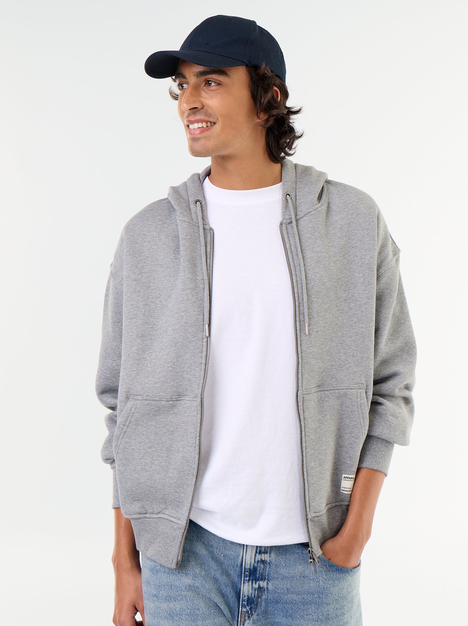 sweat à capuche zippée uni - Gris