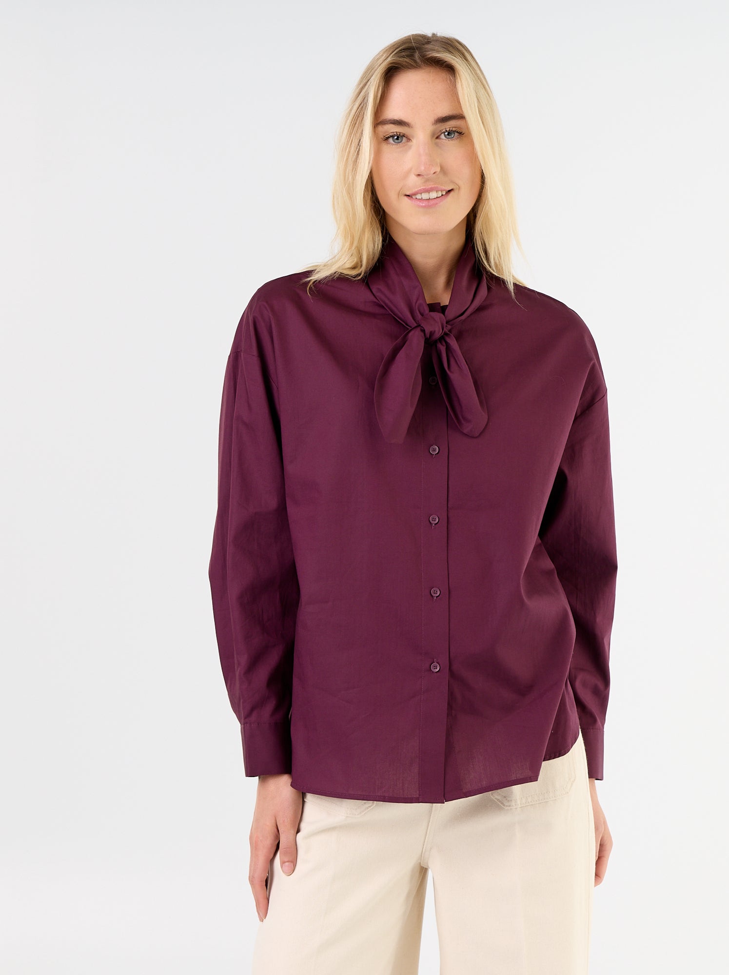 Chemise ample à manches longues et col lavallière - Rose (GHM63_2)