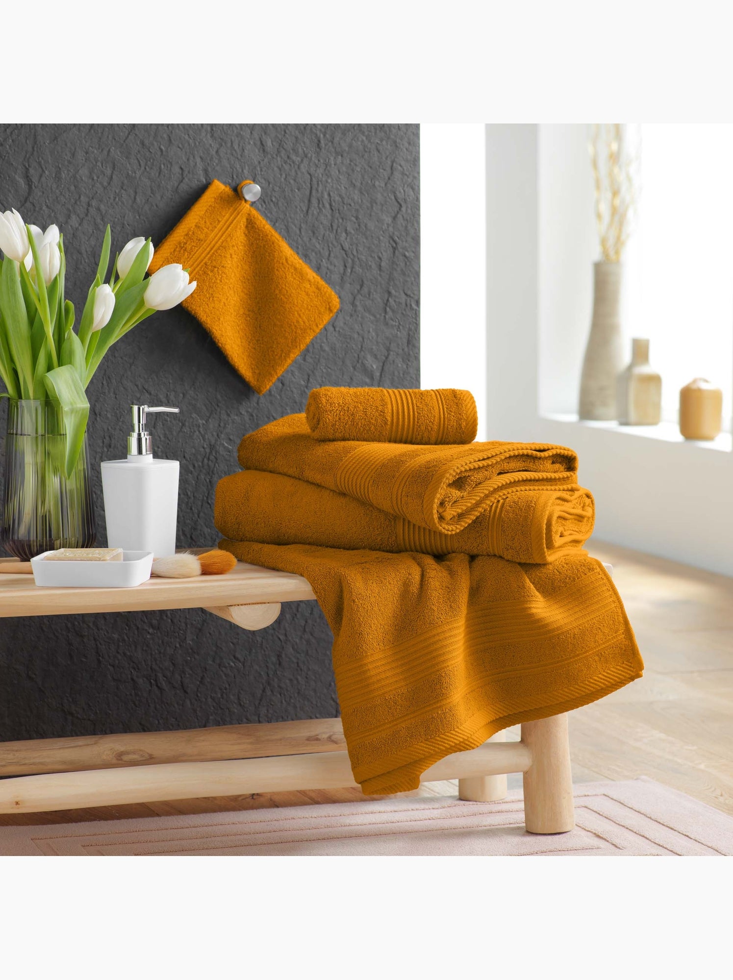 Serviette de toilette en coton tendresse - Curry