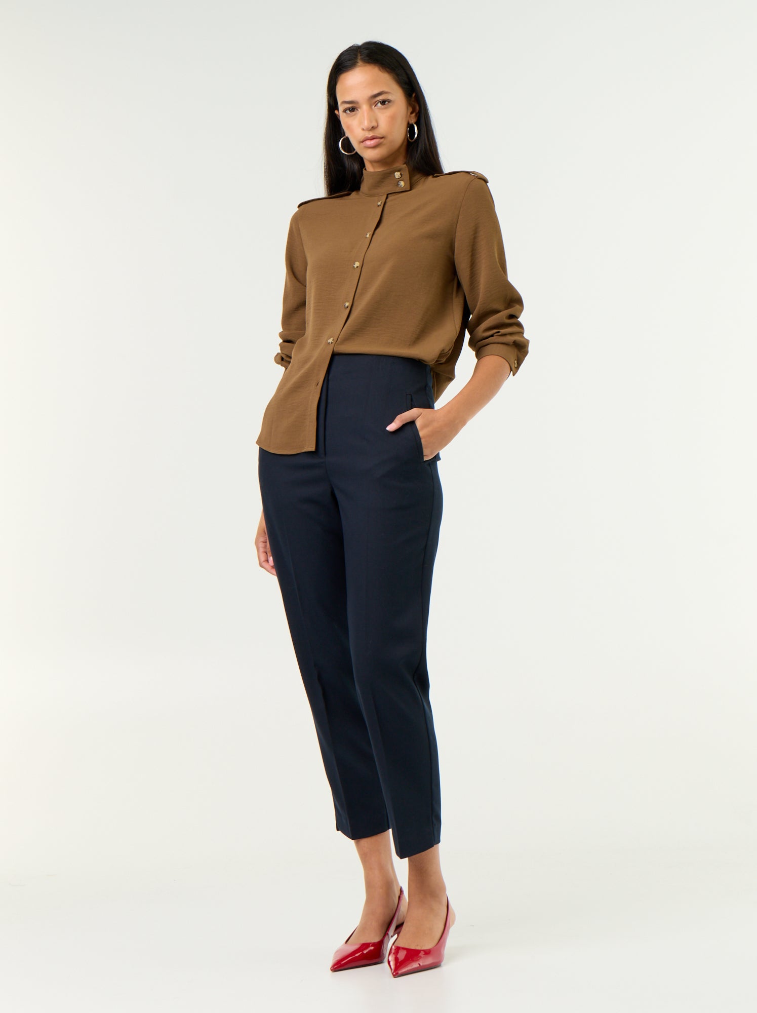 Pantalon droit à taille haute - Bleu