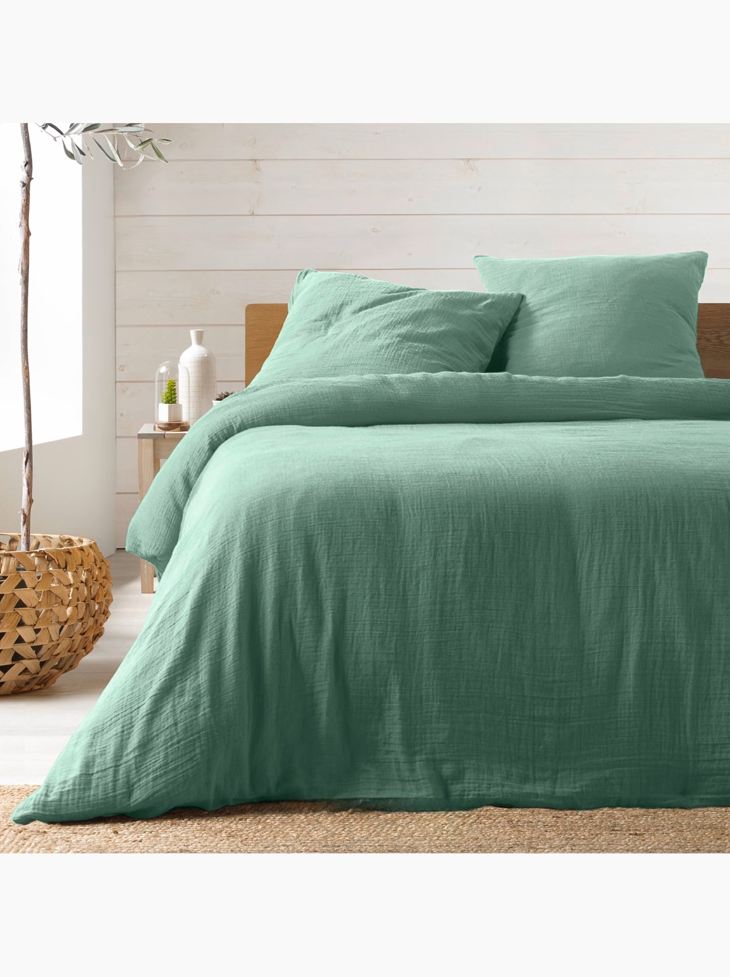 Parure de lit en gaze de coton angelia - Vert Sauge