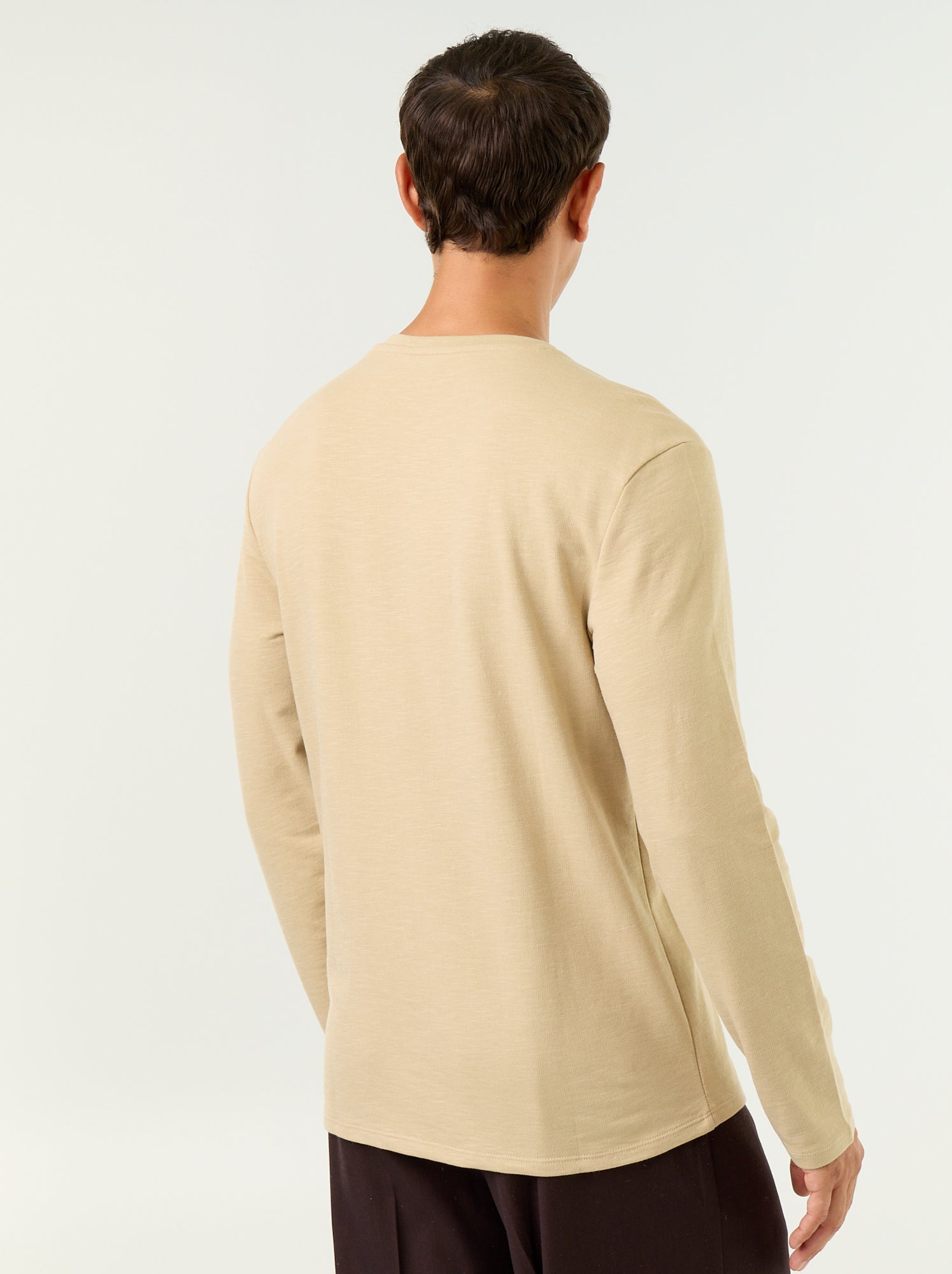 T-shirt à col tunisien à manches longues - Beige