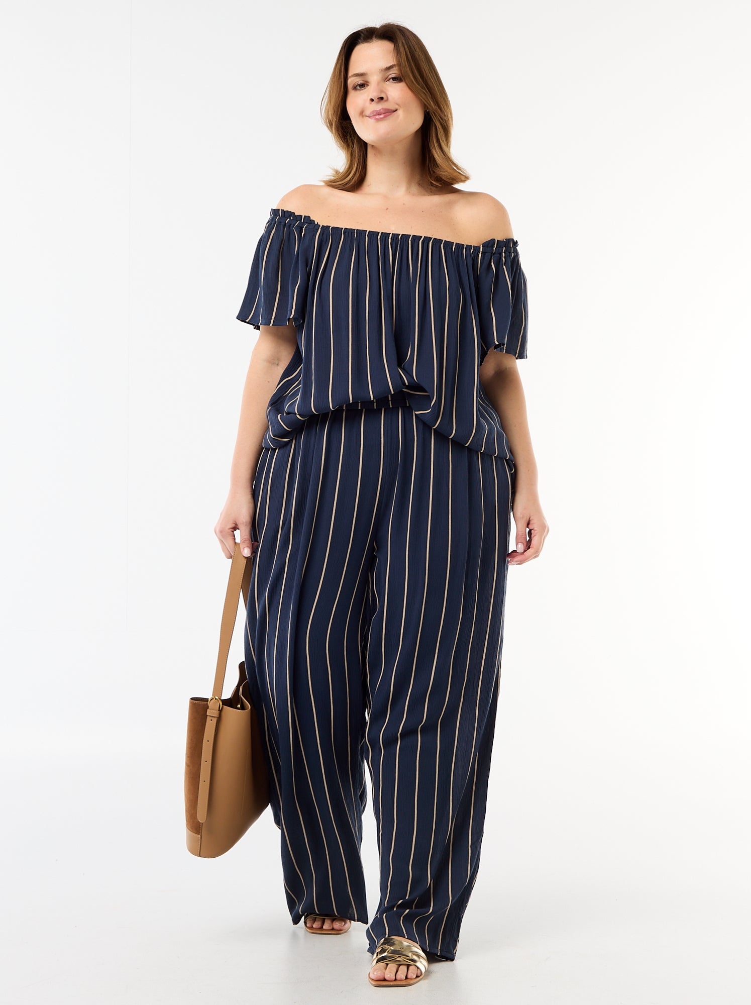 Blouse fluide crêpée à manches courtes - Bleu (FFB55_4)