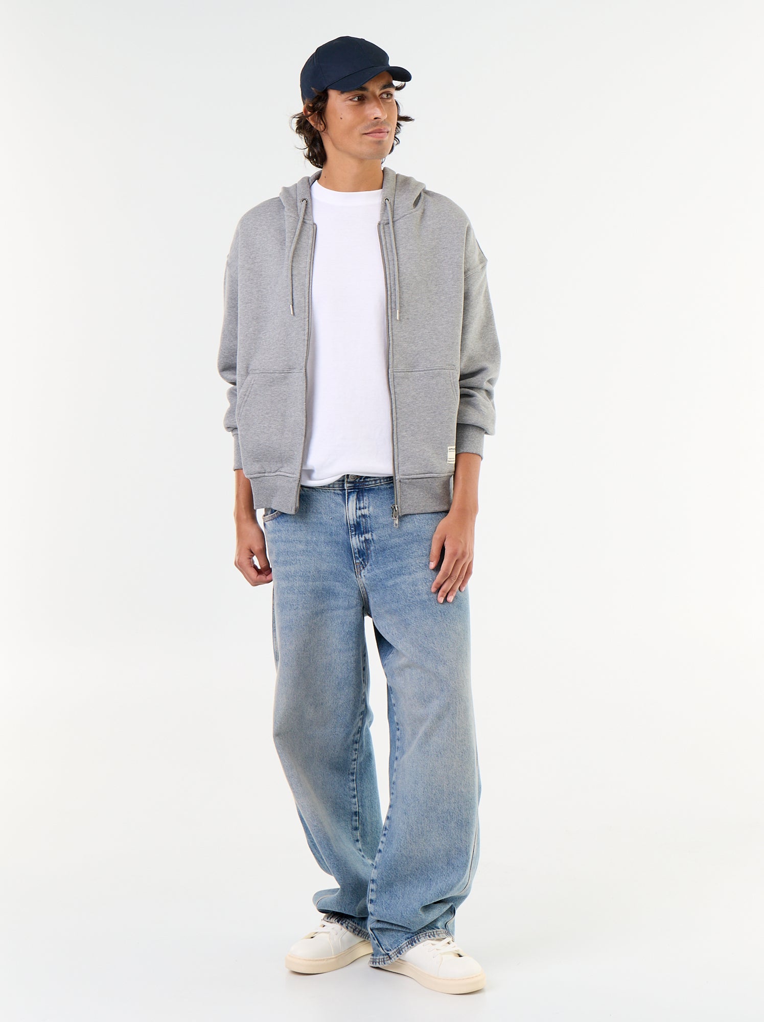sweat à capuche zippée uni - Gris