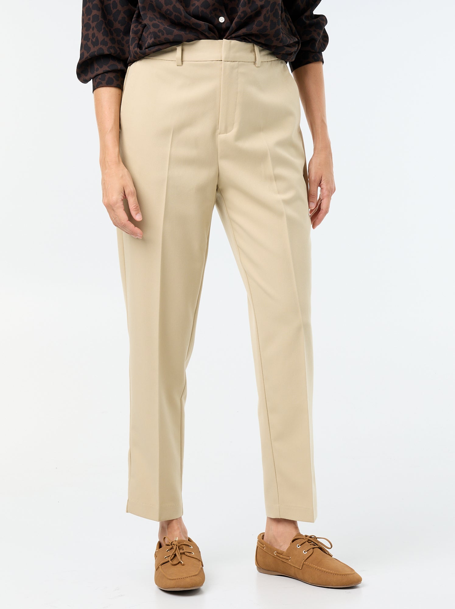 Pantalon en toile lourde à coupe cigarette pour femme - Beige