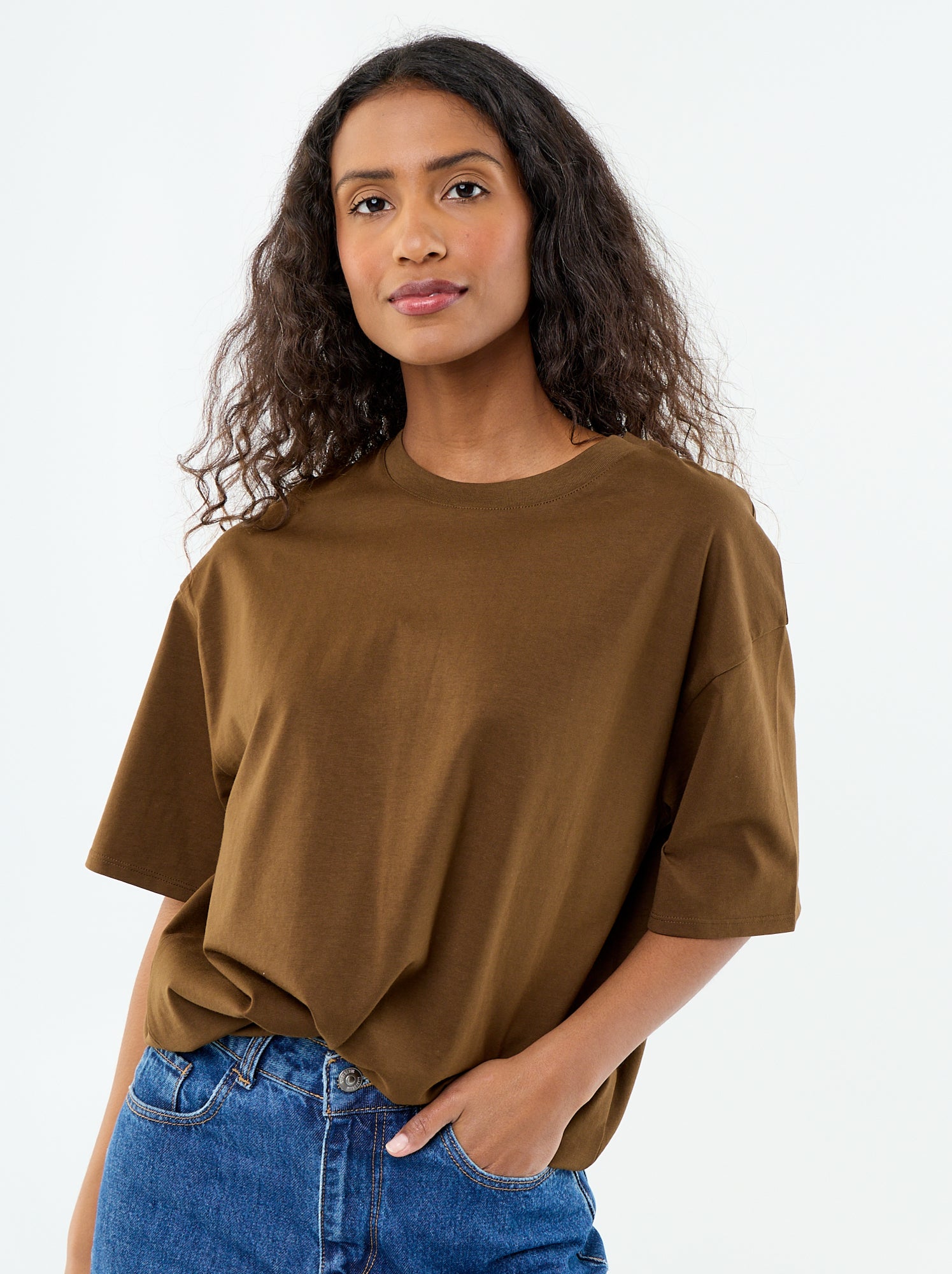 T-shirt oversize à col rond - Marron