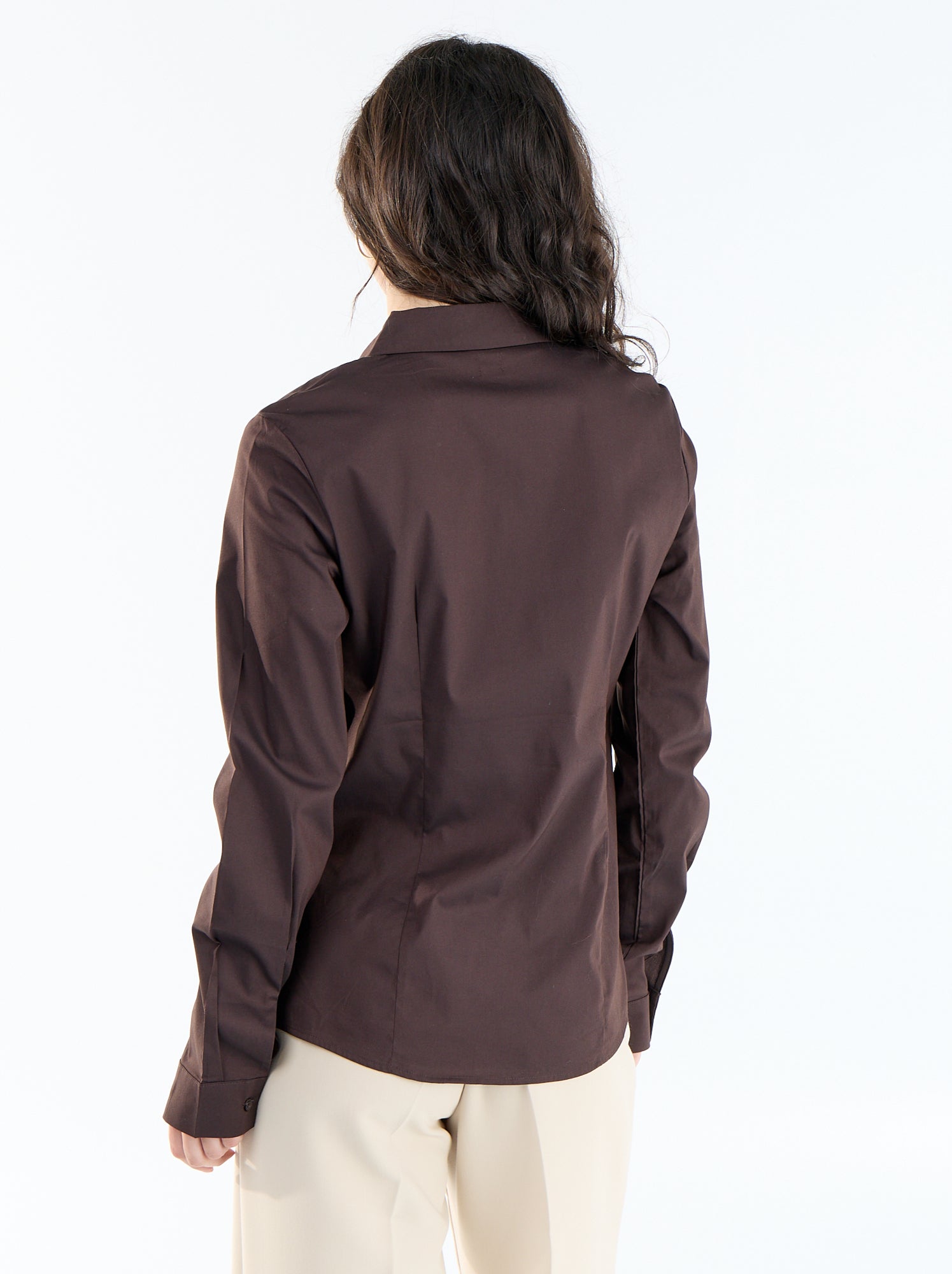 Chemise fittée col italien - Marron