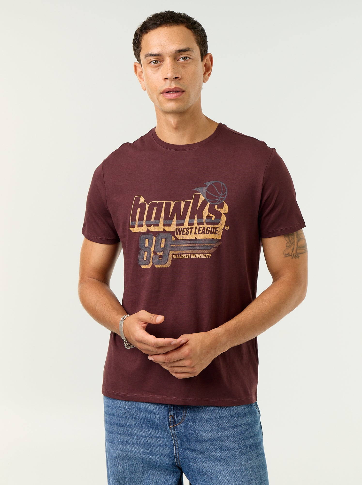 T-shirt imprimé fantaisie à manches courtes - Marron (FUT19_13)