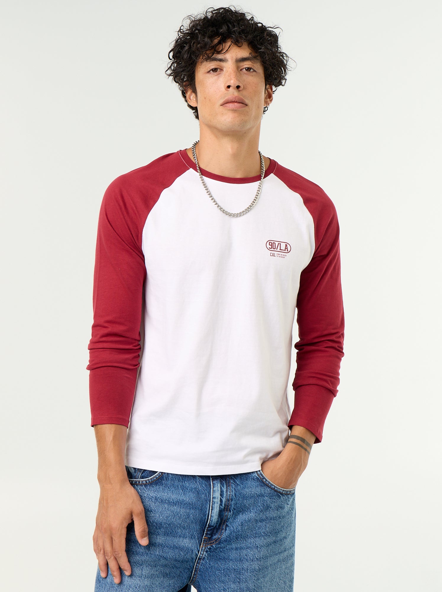 T-shirt imprimé avec manches longues raglan - Rouge