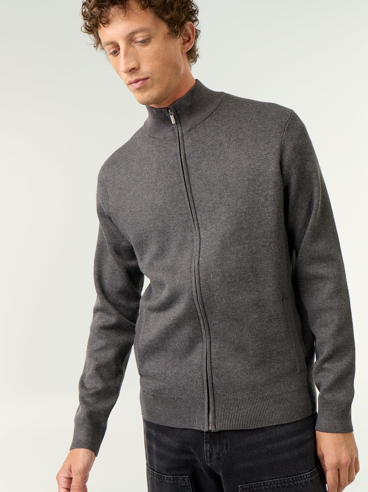 Gilet zippé à col montant - Gris