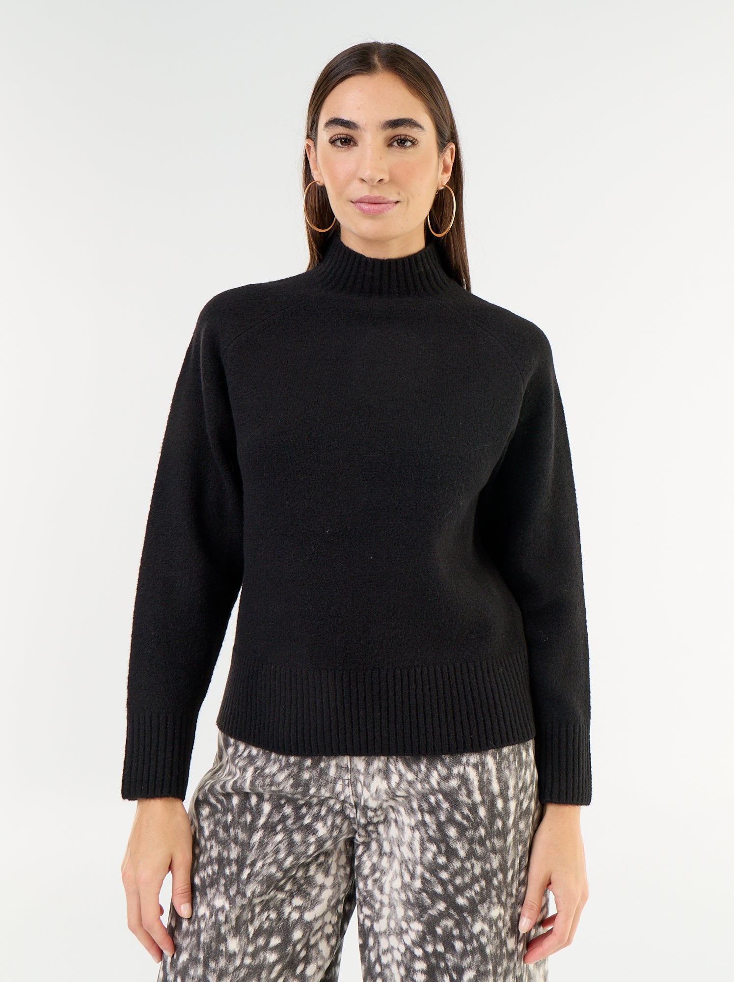 Pull col montant en rib - Noir