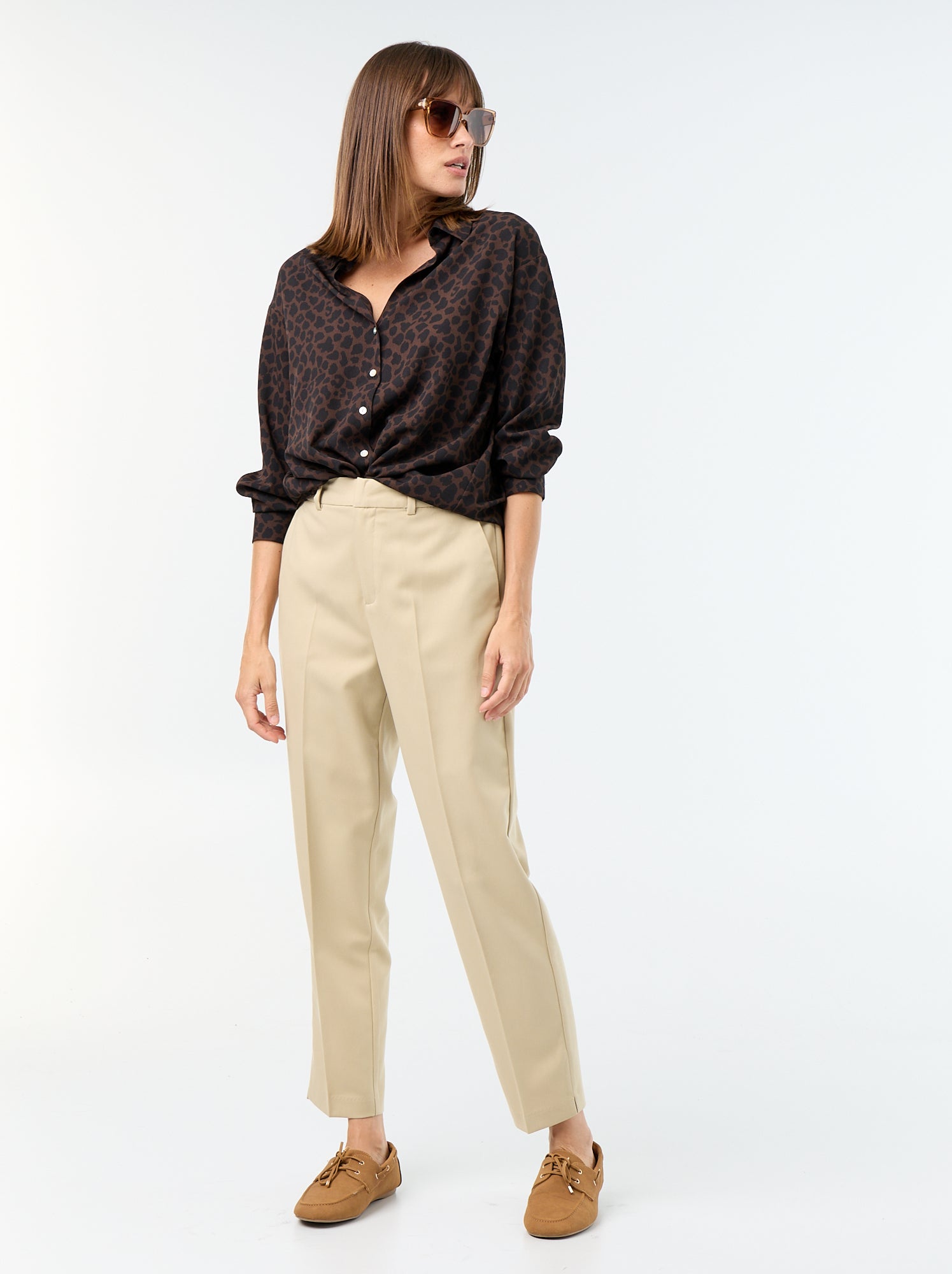 Pantalon en toile lourde à coupe cigarette pour femme - Beige
