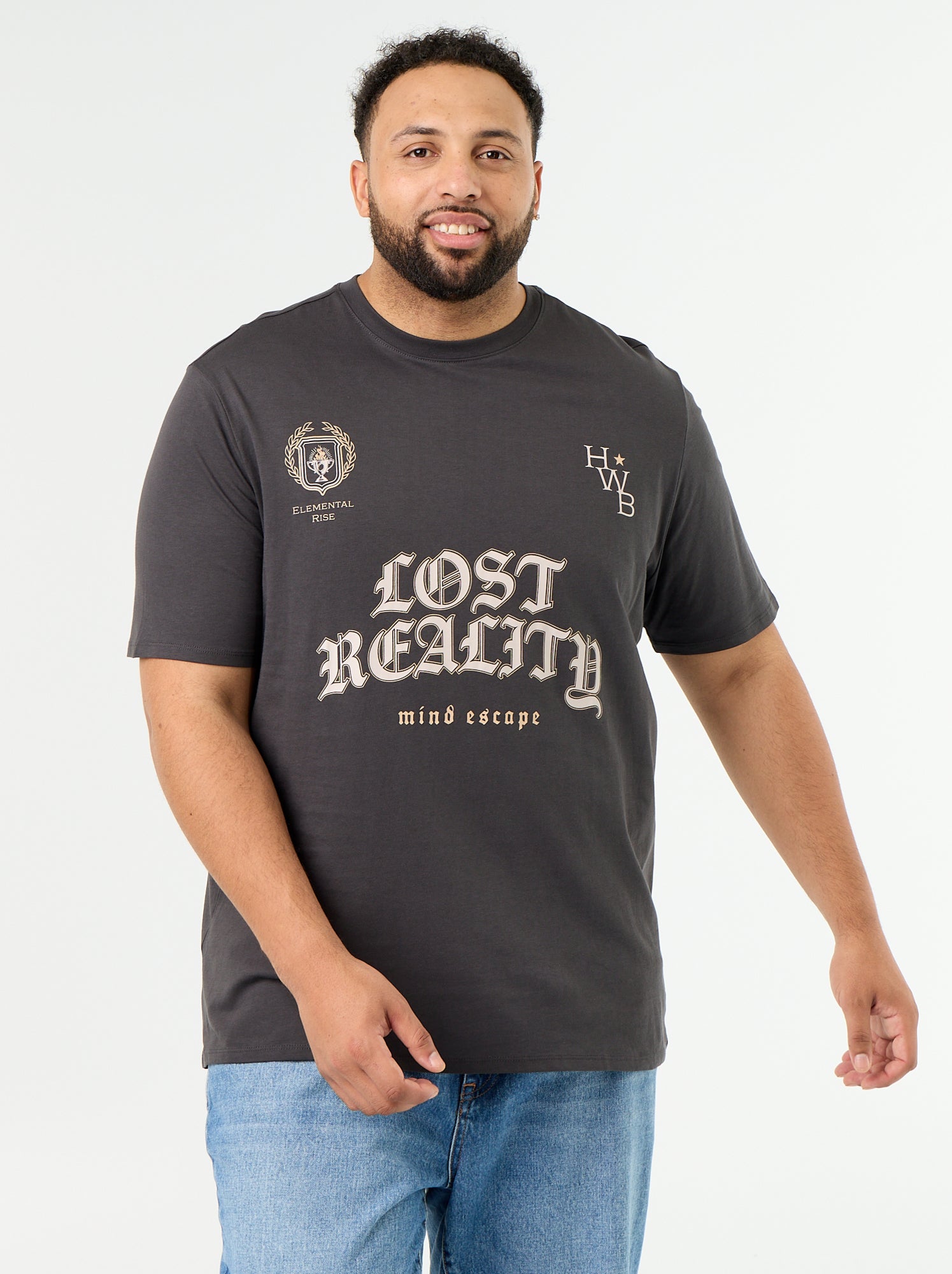 T-shirt en jersey imprimé à manches courtes - Gris (GDO30_3)