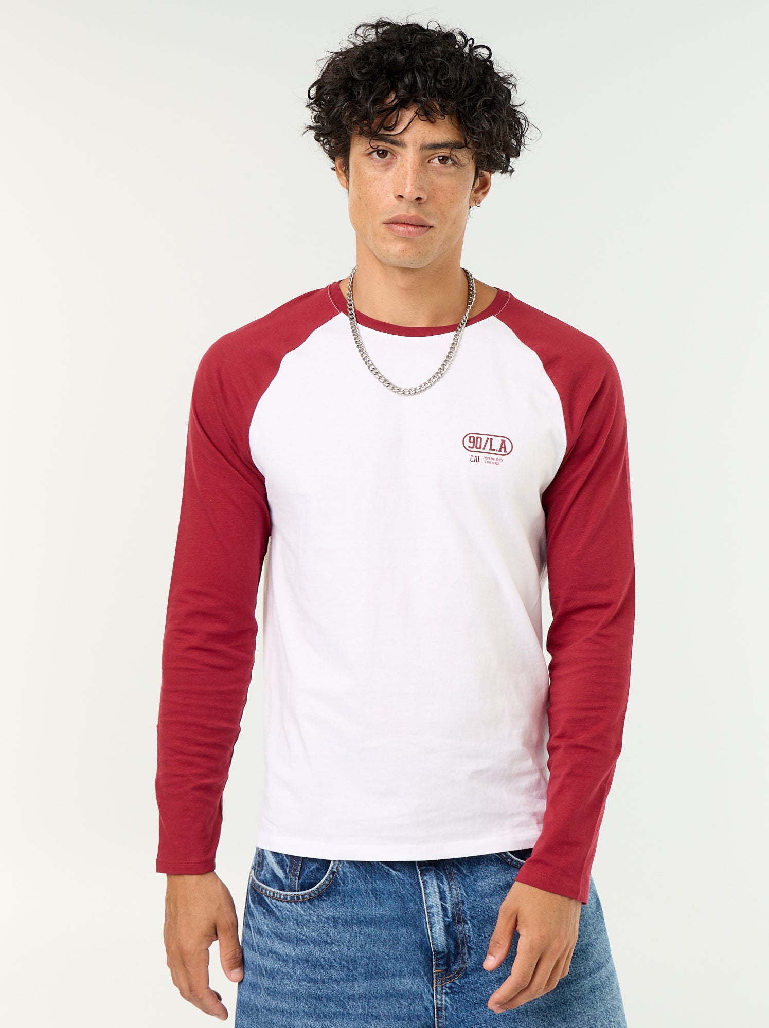 T-shirt imprimé avec manches longues raglan - Rouge
