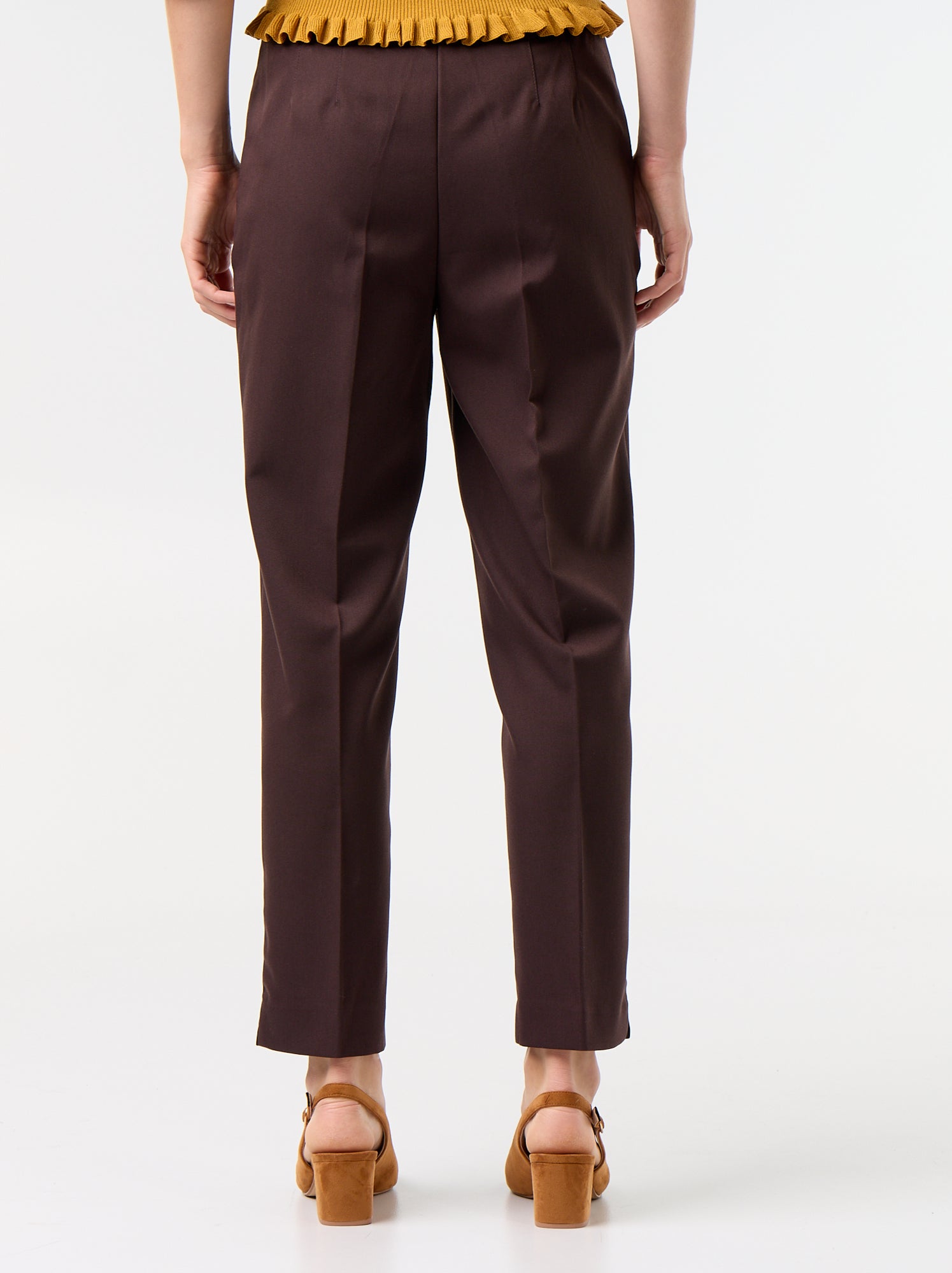 Pantalon droit à taille haute - Marron
