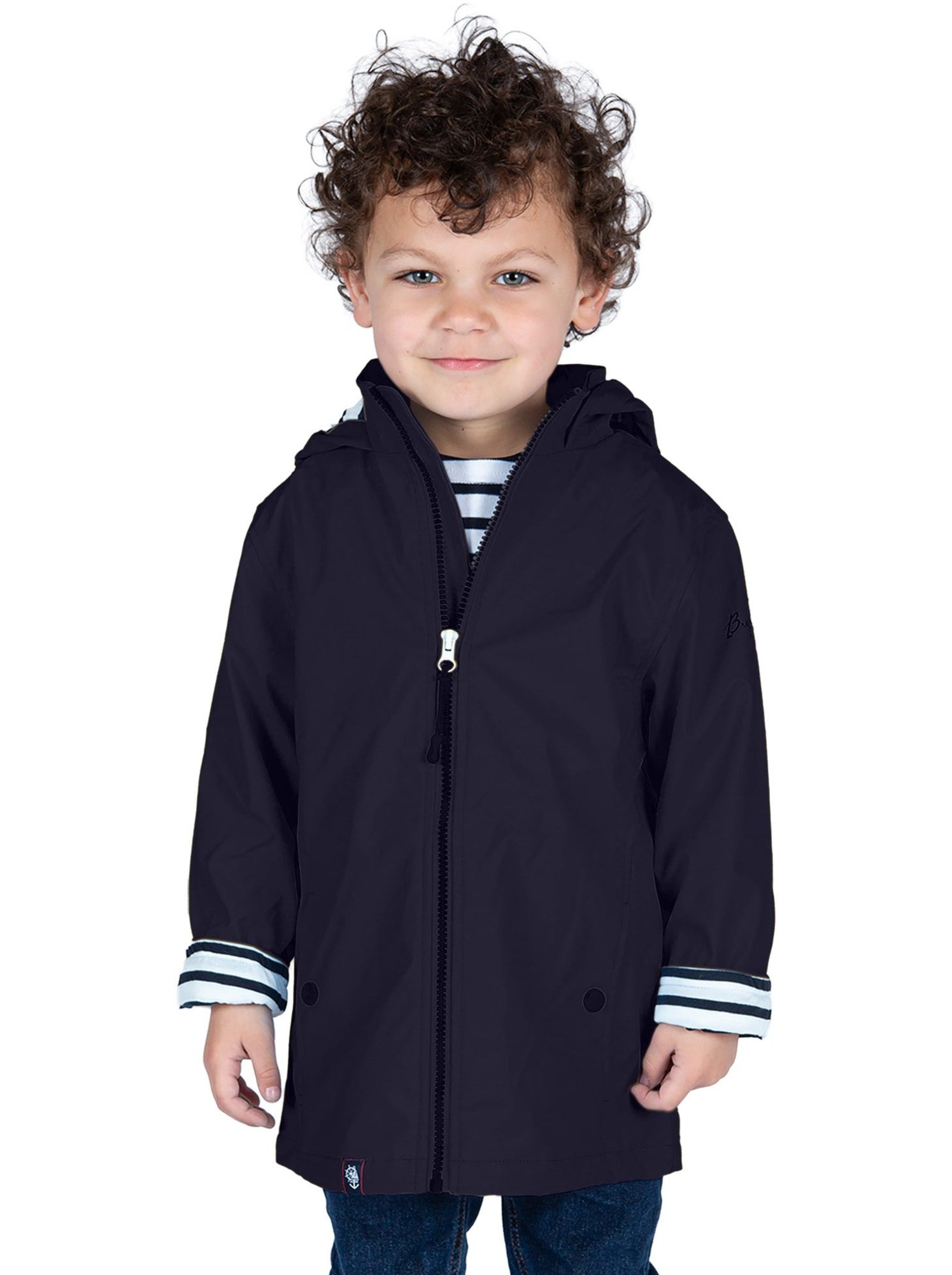 Ciré imperméable enfant 'Breizh Océan', intérieur jersey rayé - Mixte, garçon ou fille - Bleu marine