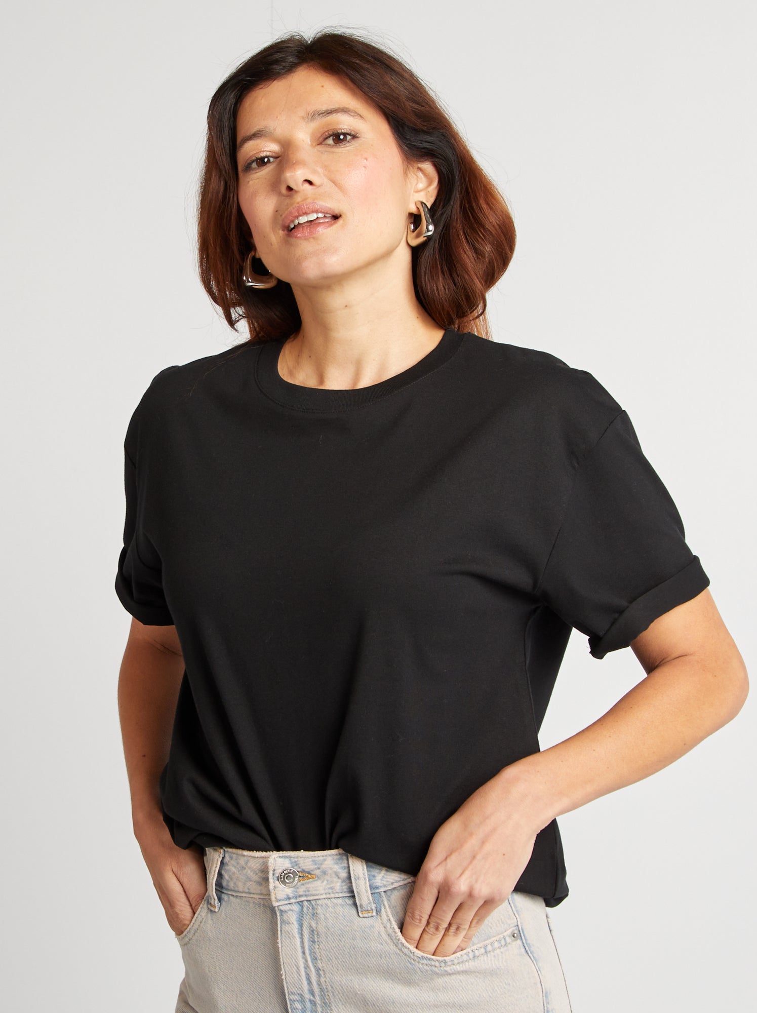 T-shirt oversize à col rond - Noir