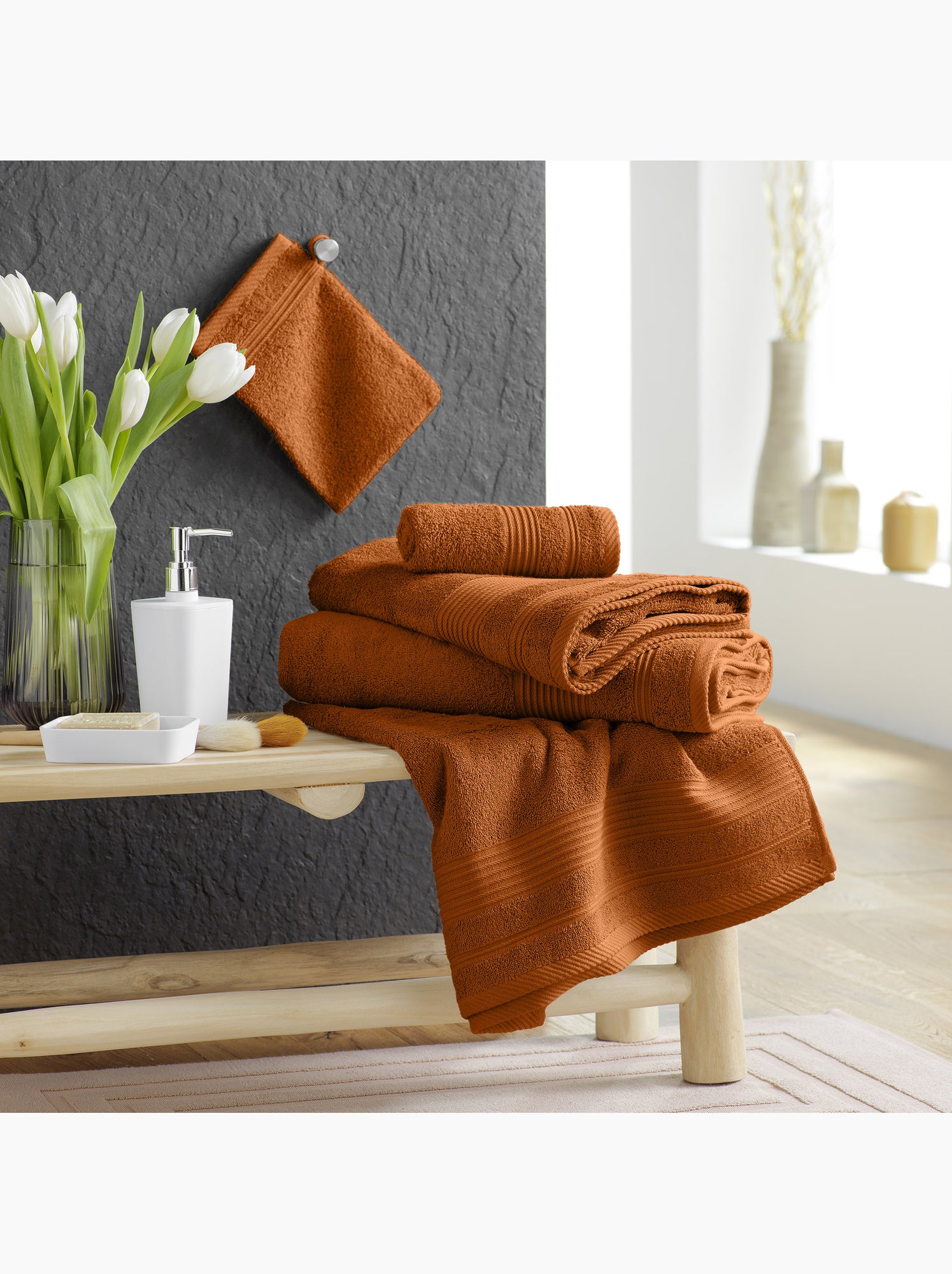 Serviette de toilette en coton tendresse - Marron caramel