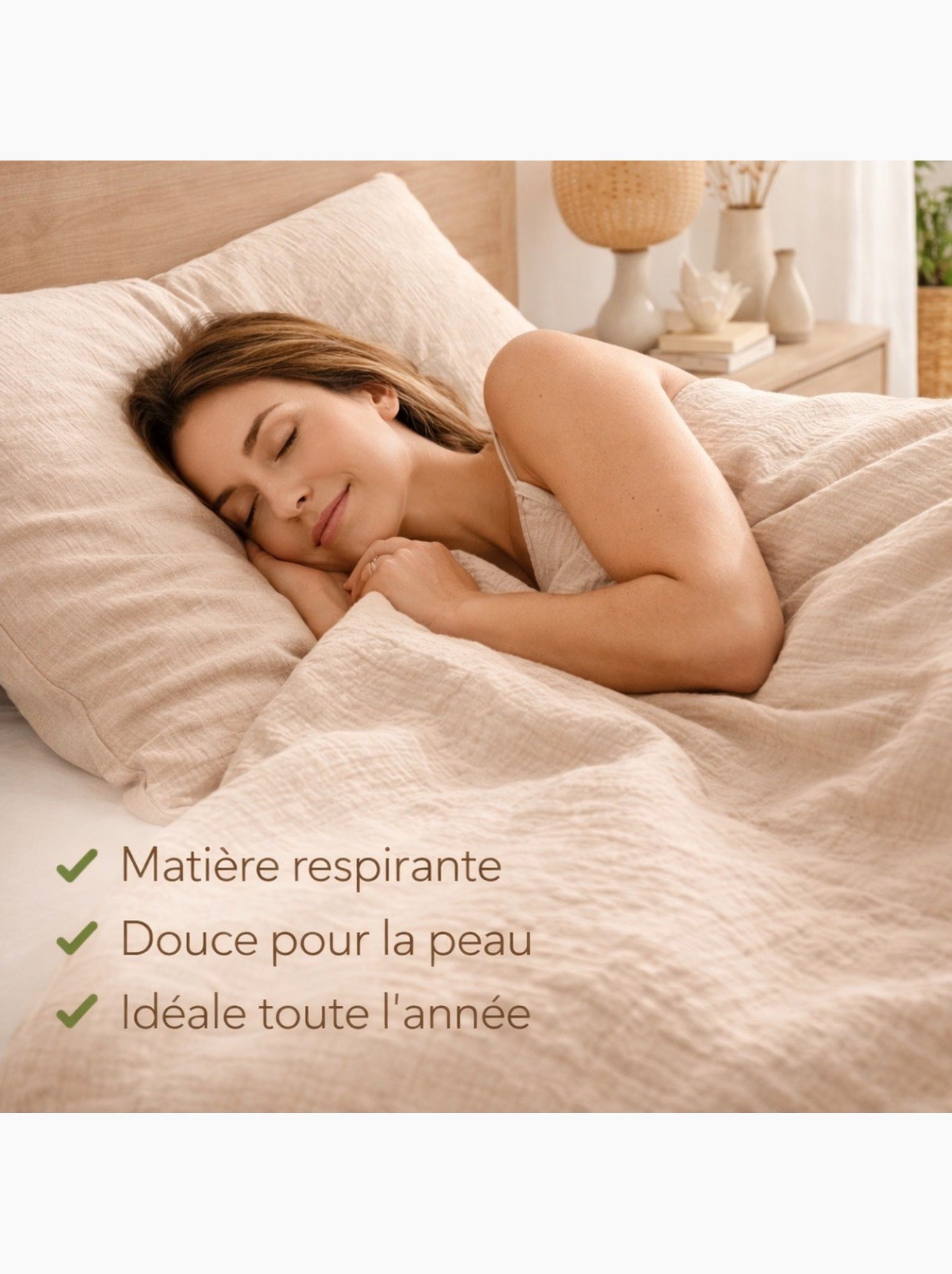 Parure de lit en Gaze de Coton - Promo linge - Beige sable