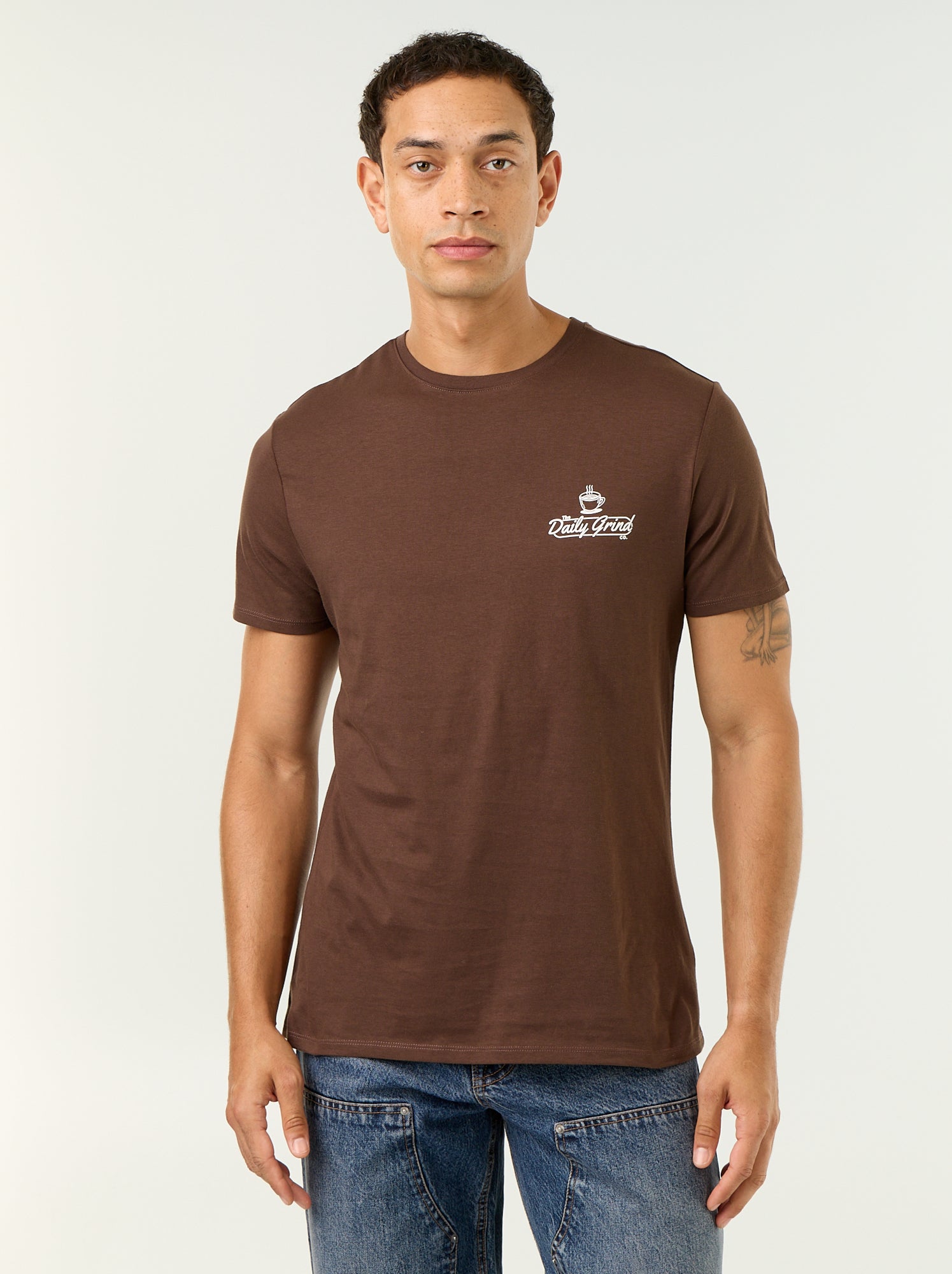 T-shirt imprimé fantaisie à manches courtes - Marron (FUT19_17)