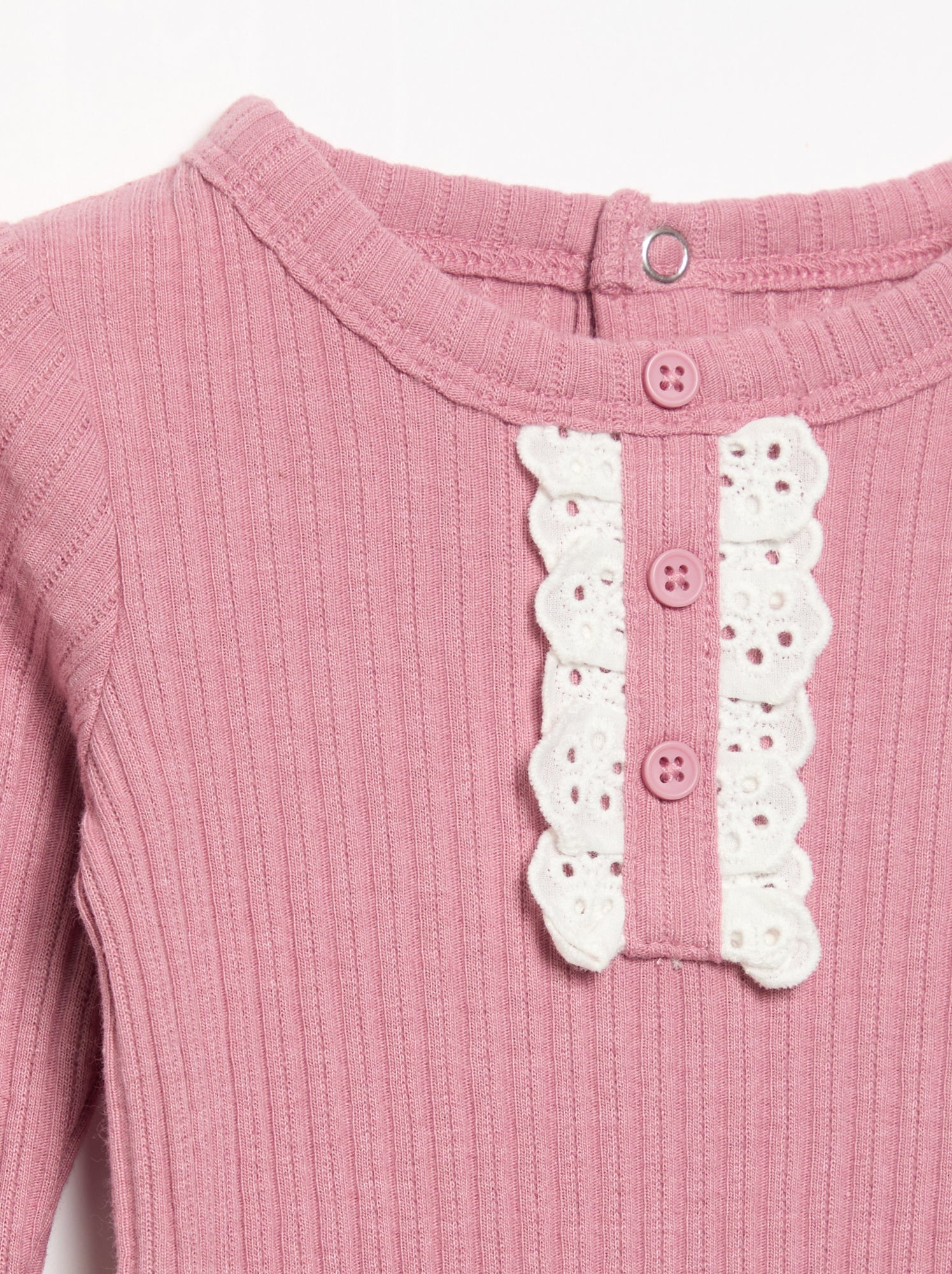 Body en maille côtelée avec broderie anglaise - Rose