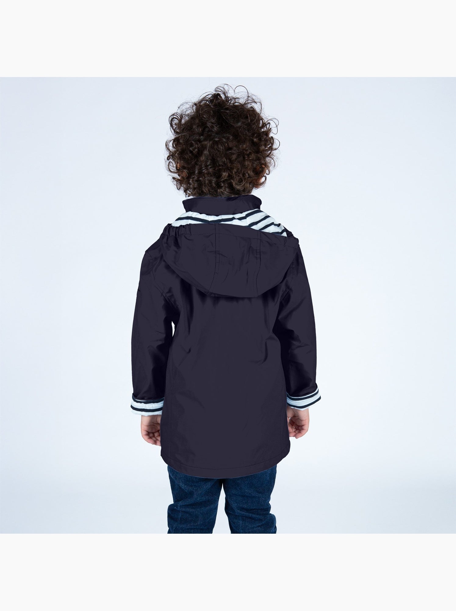 Ciré imperméable enfant 'Breizh Océan', intérieur jersey rayé - Mixte, garçon ou fille - Bleu marine