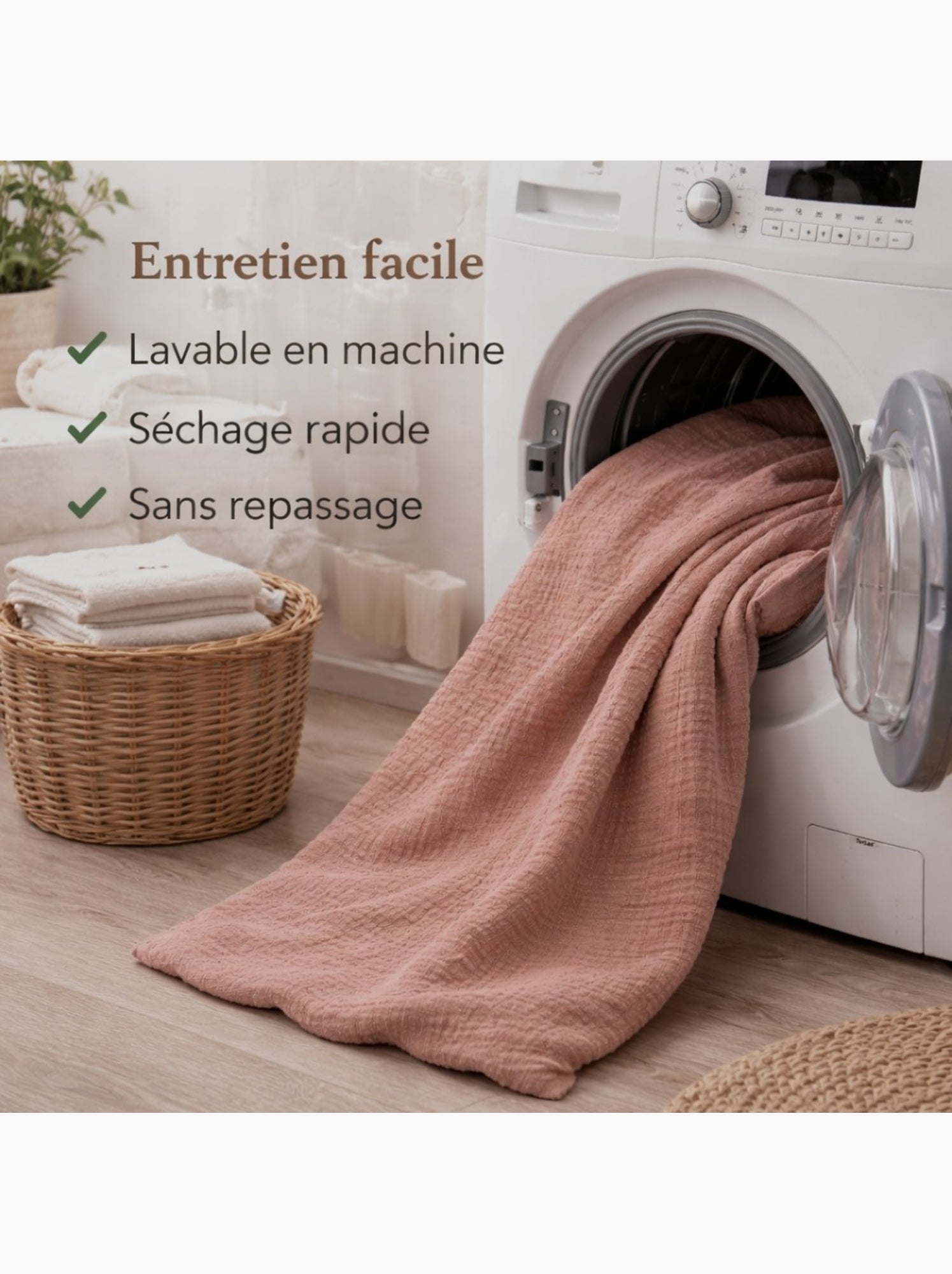 Parure de lit en Gaze de Coton - Promo linge - Rose
