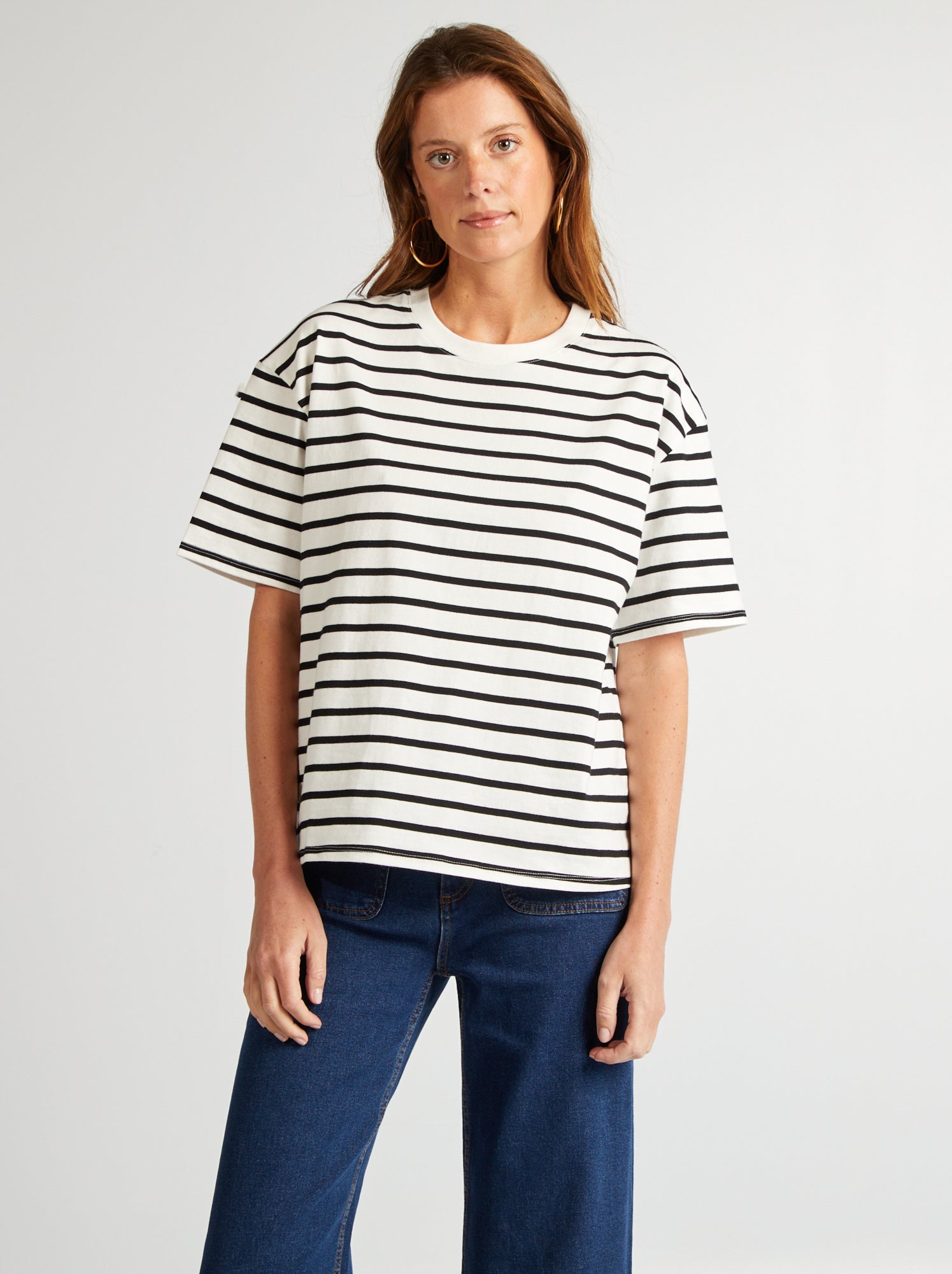 T-shirt oversize à col rond - Blanc (BRY18_25)