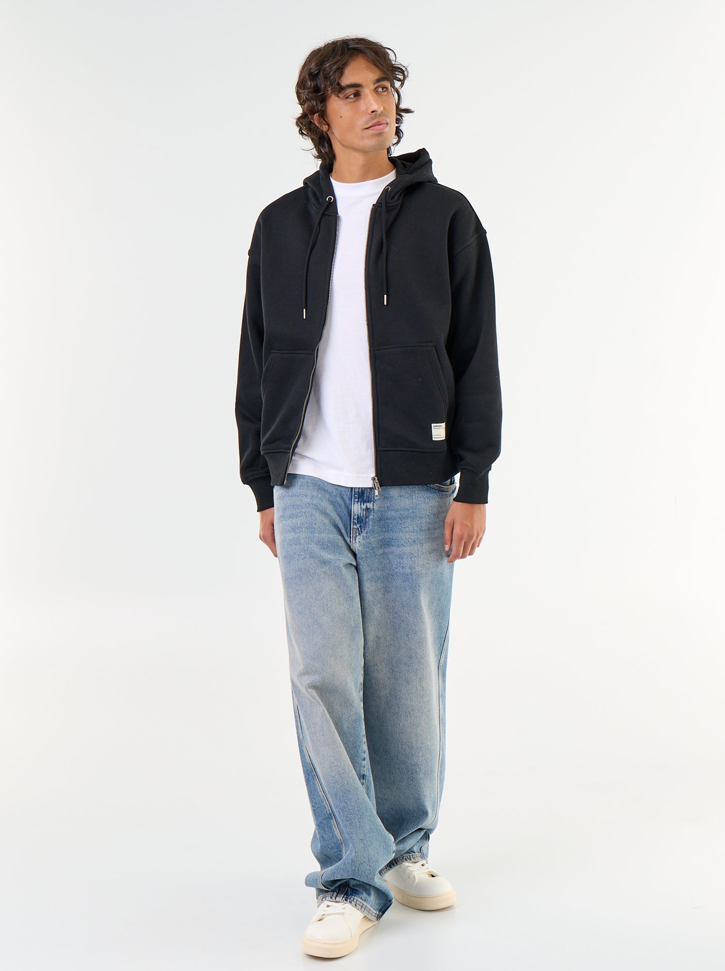sweat à capuche zippée uni - Noir