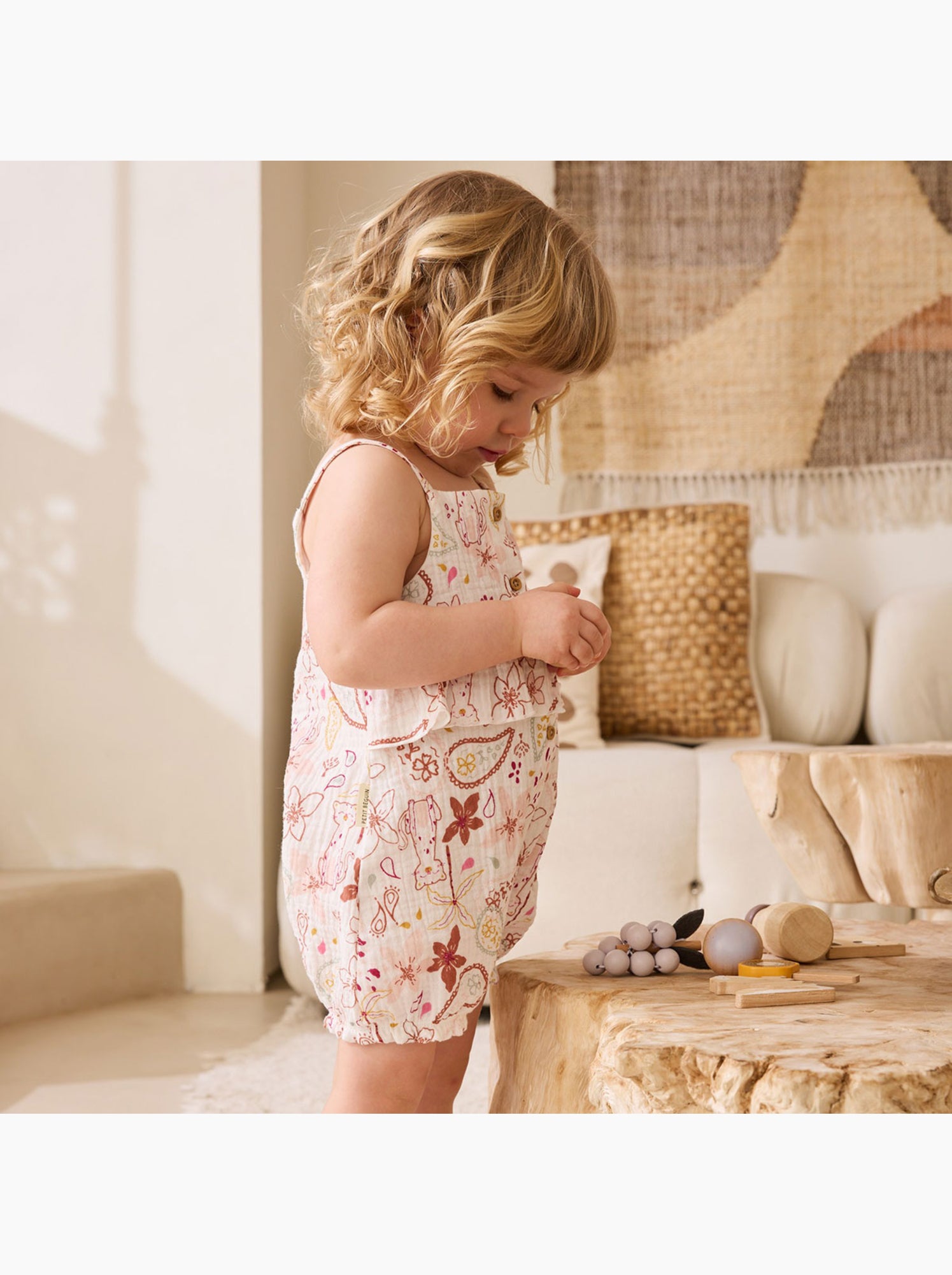 Barboteuse bébé en gaze de coton arizona - Ecru