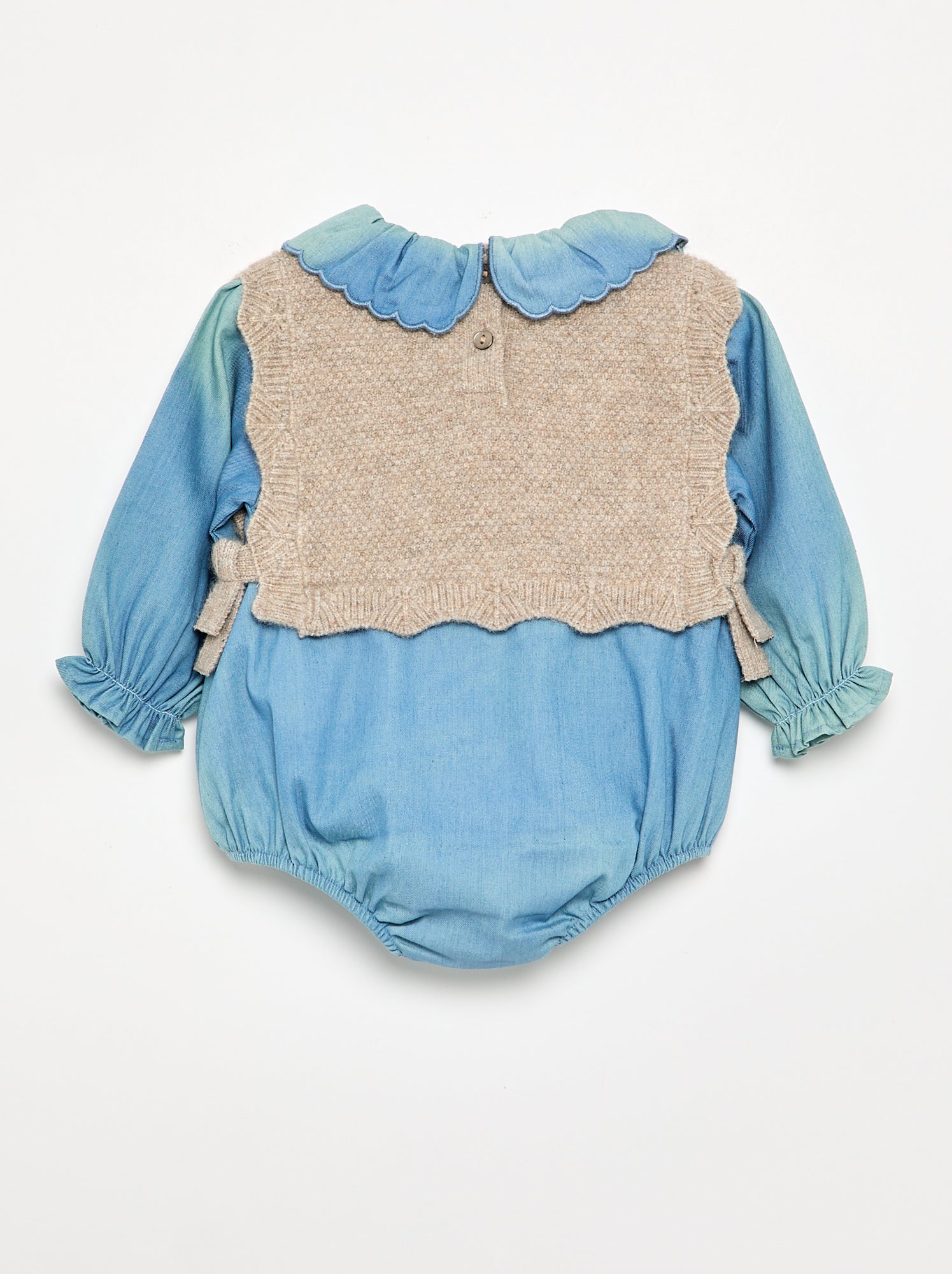 Barboteuse en tricot et denim - Beige