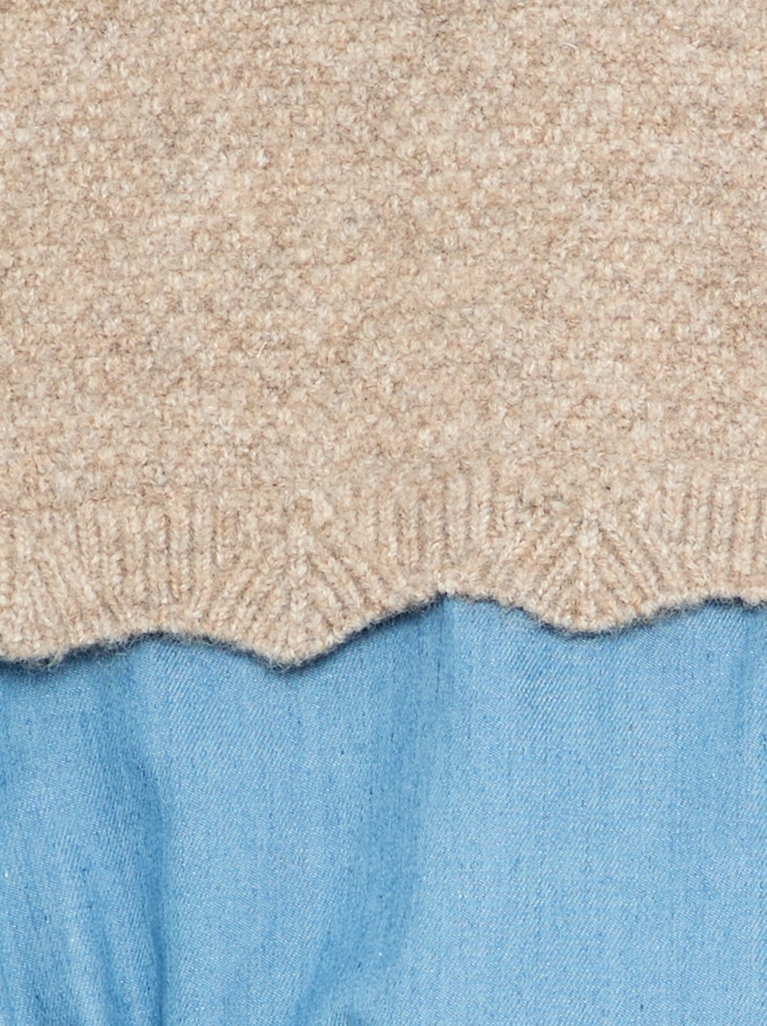 Barboteuse en tricot et denim - Beige