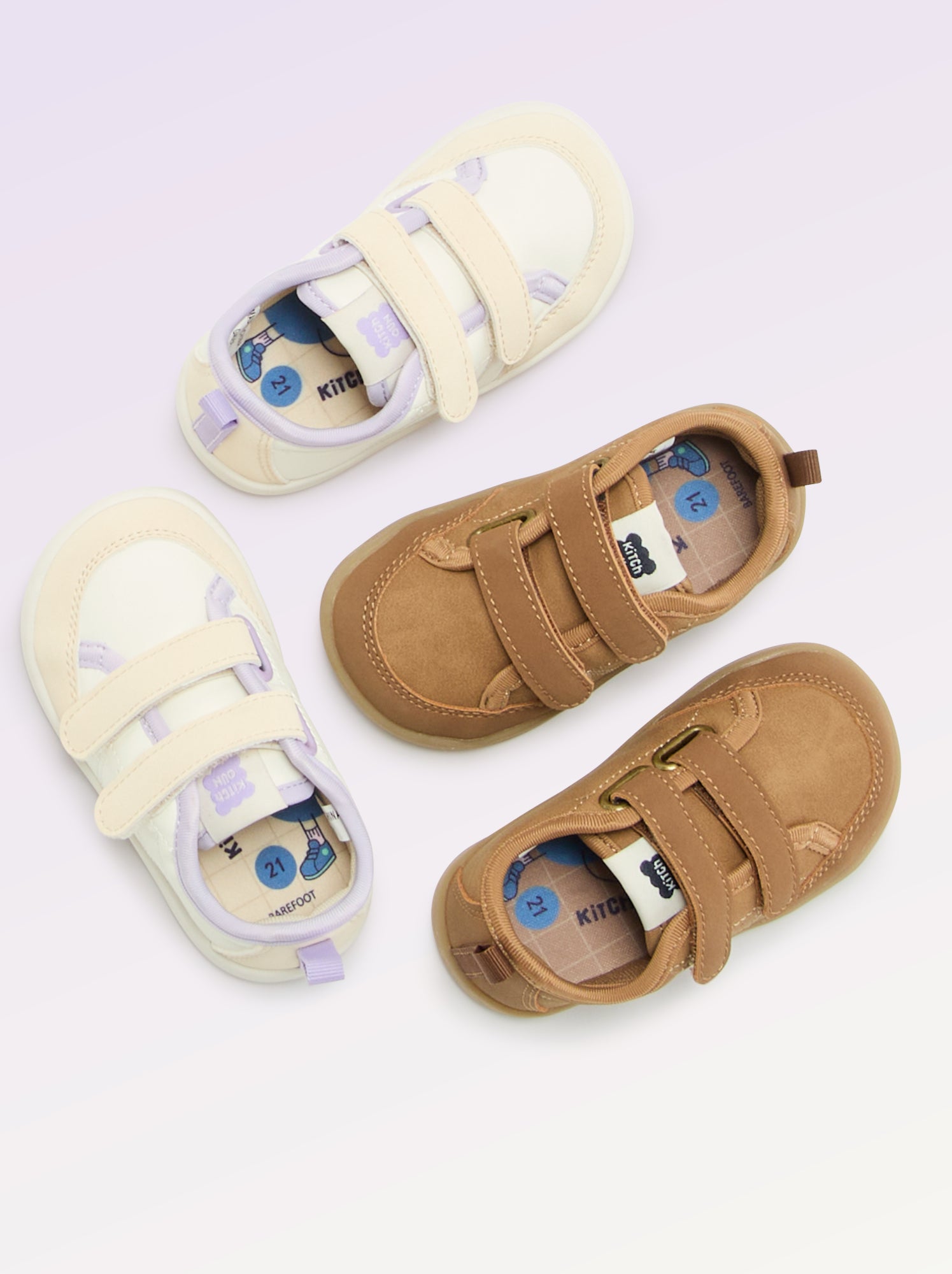 Baskets basses avec ouverture par scratch - Barefoot - Blanc