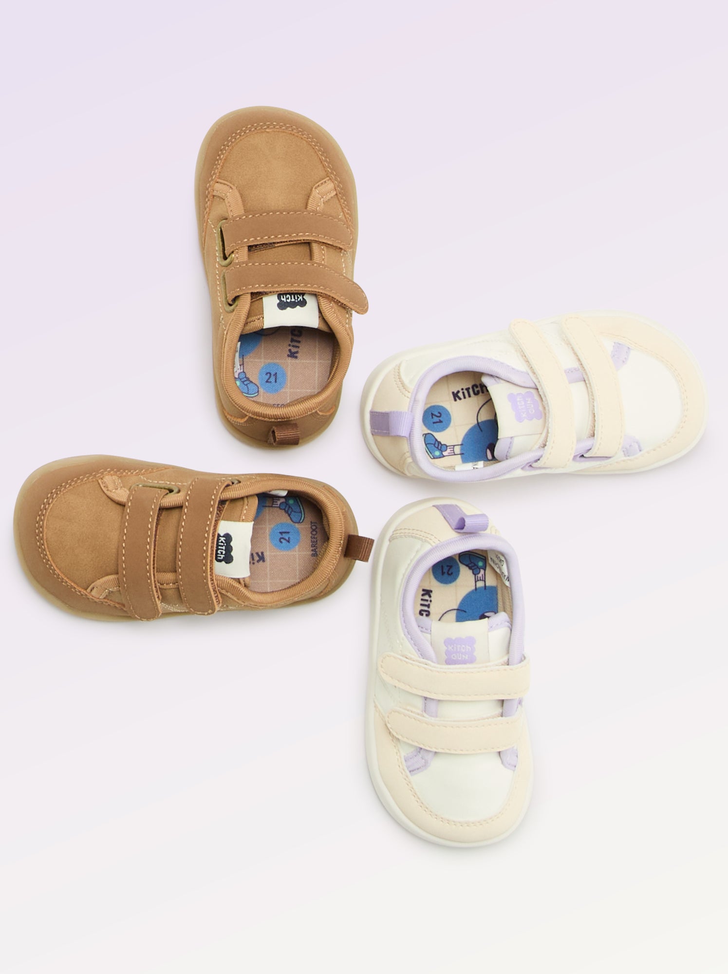 Baskets basses avec ouverture par scratch - Barefoot - Blanc