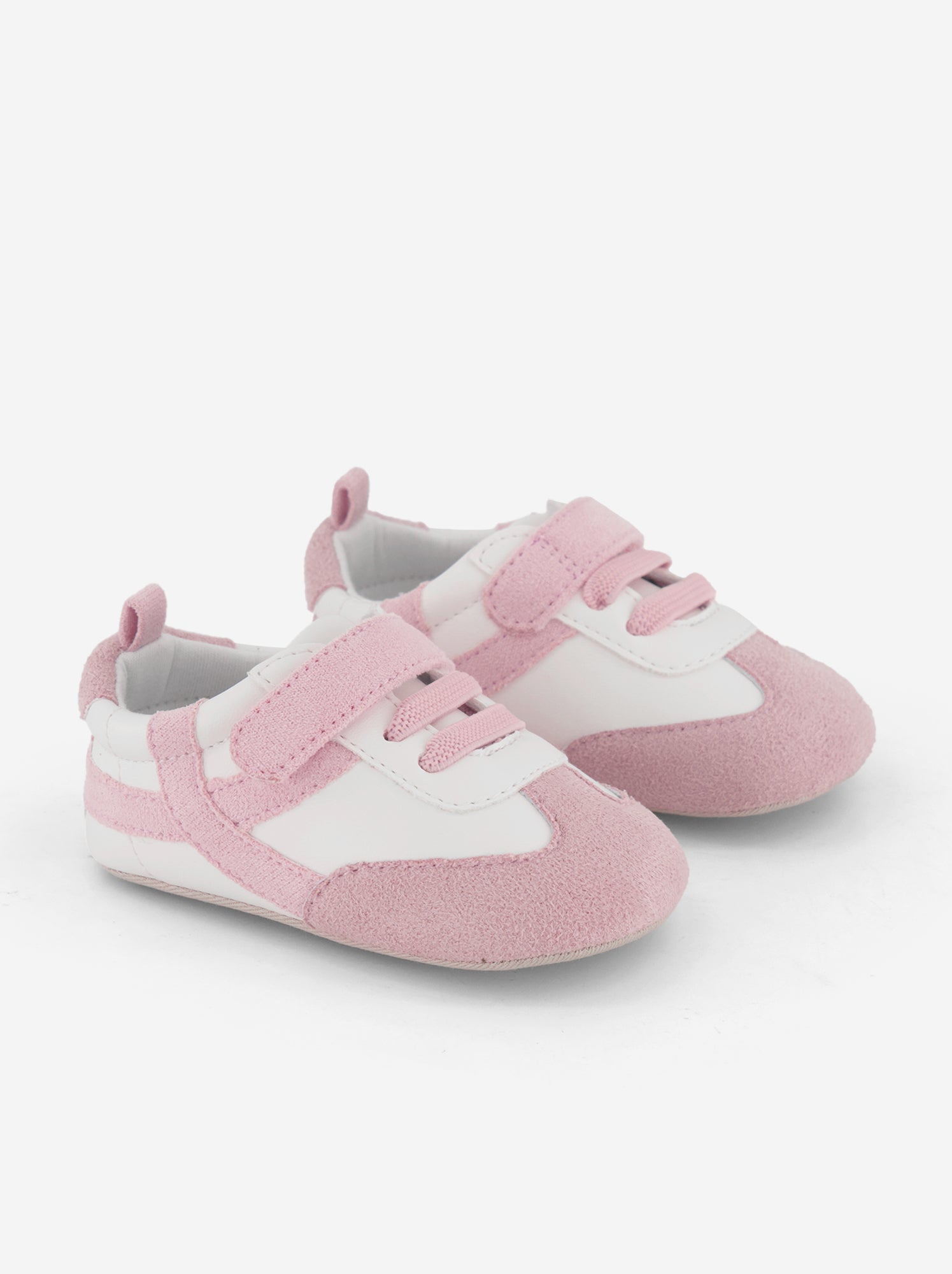 Baskets basses ouverture à scratchs et lacets - Rose