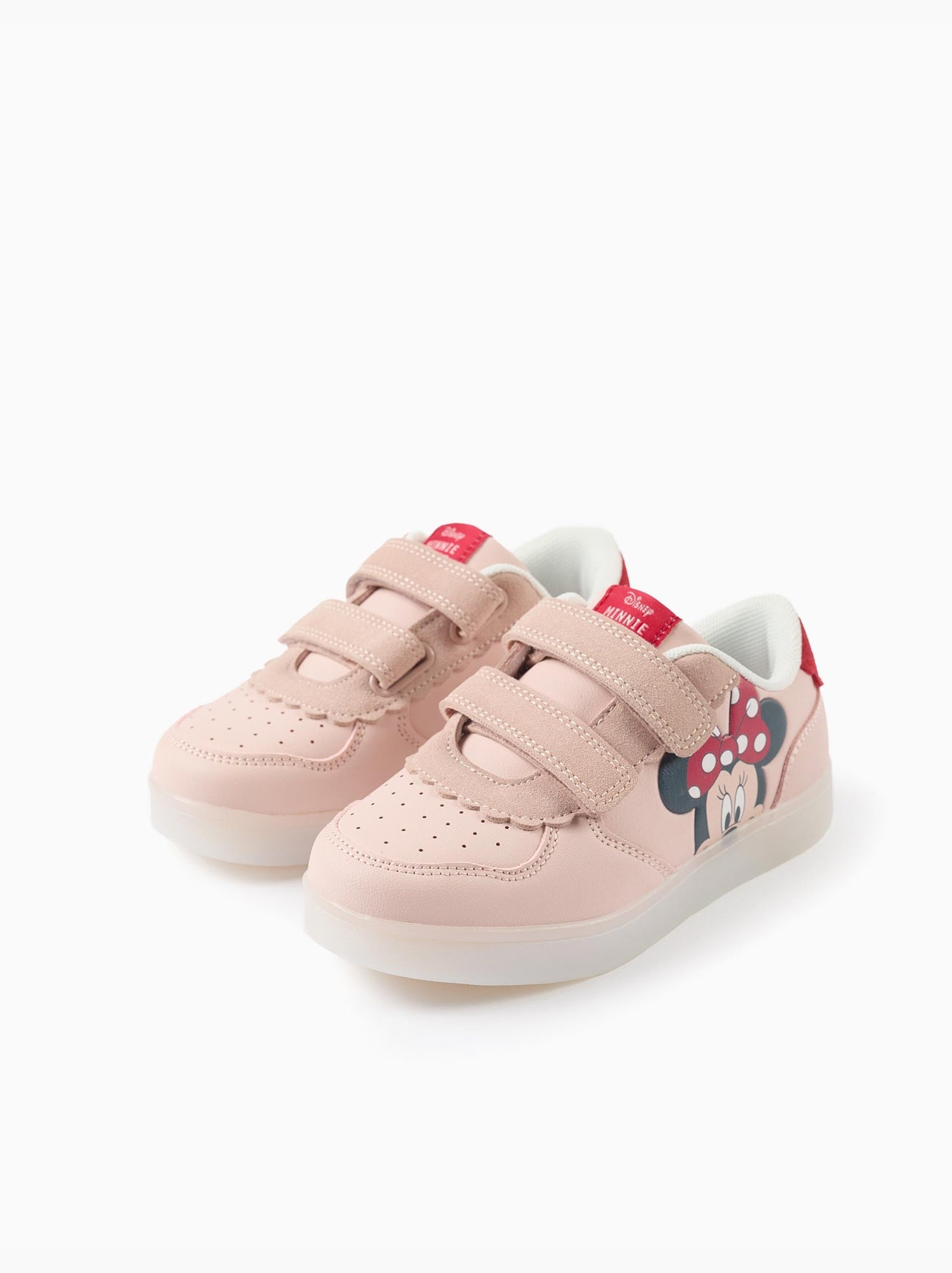 Baskets bi-matière lumineuses avec minnie - Rose clair
