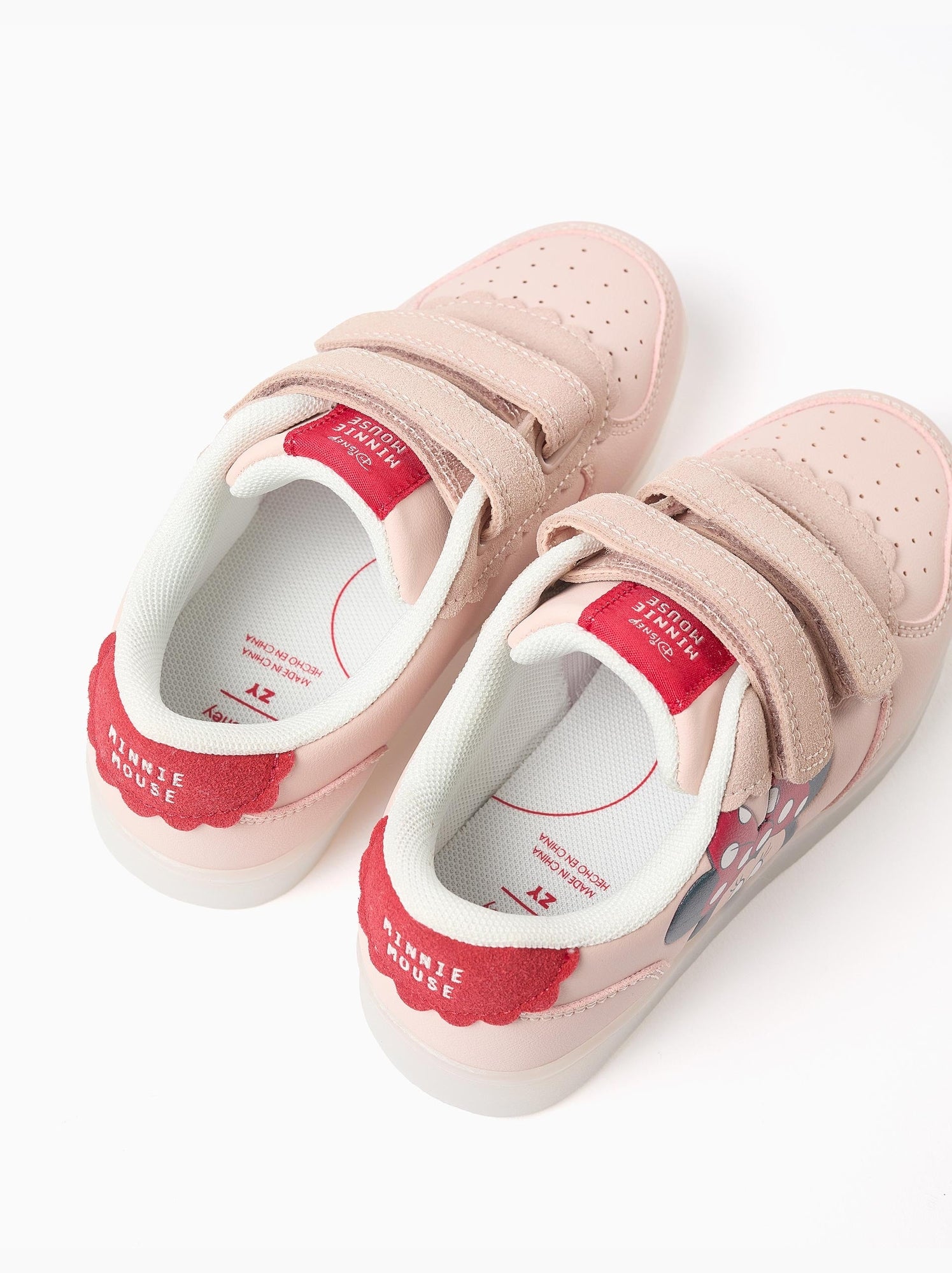 Baskets bi-matière lumineuses avec minnie - Rose clair