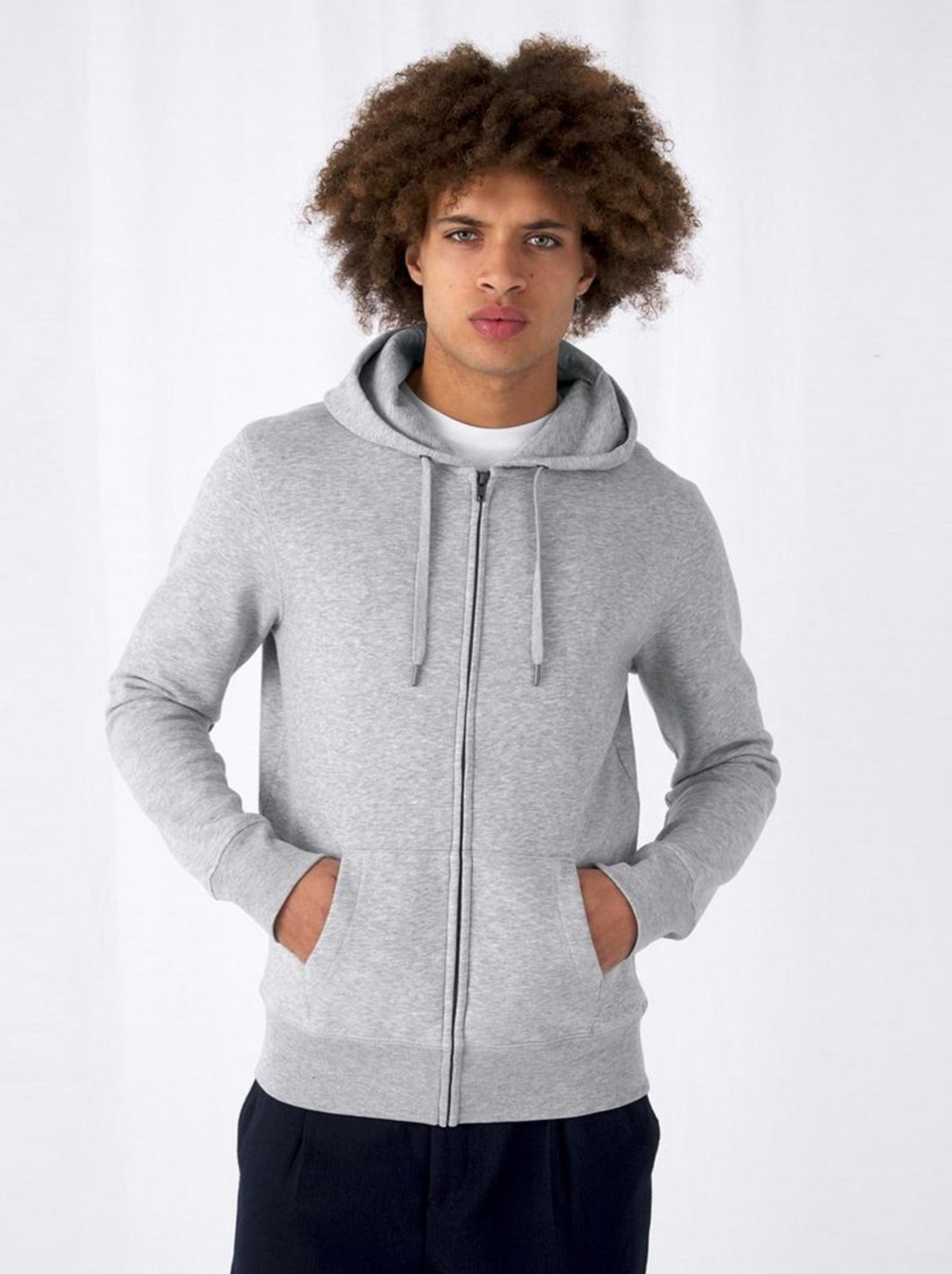 B&C Sweat à capuche zippé Mens King - Gris chiné