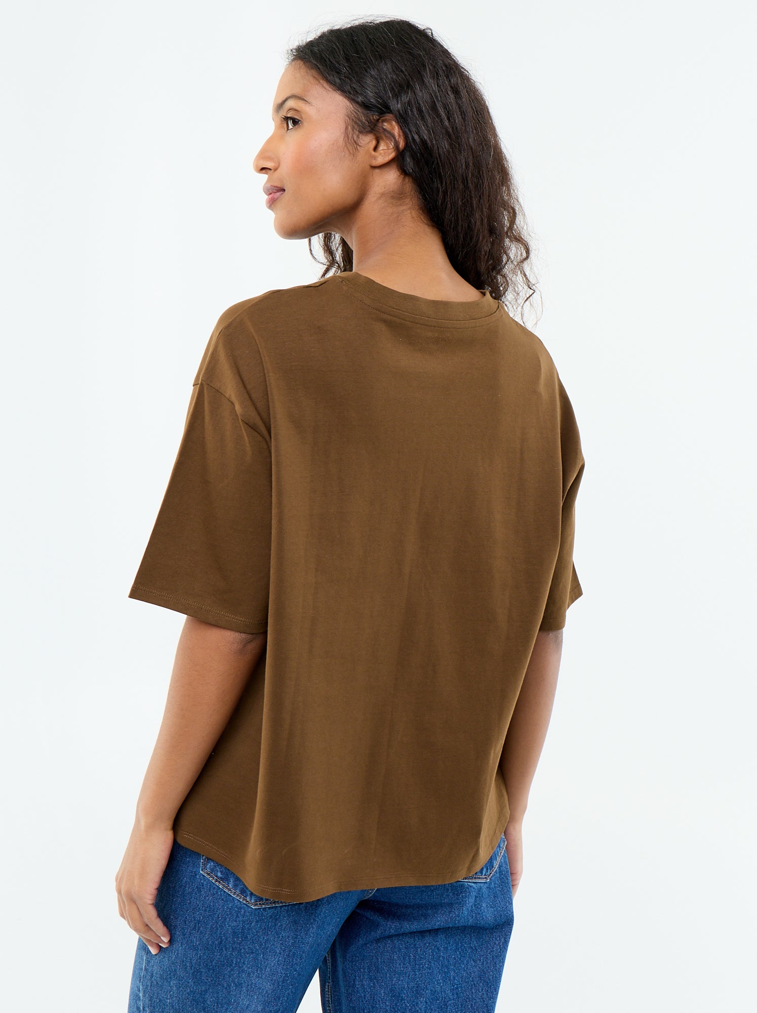 T-shirt oversize à col rond - Marron
