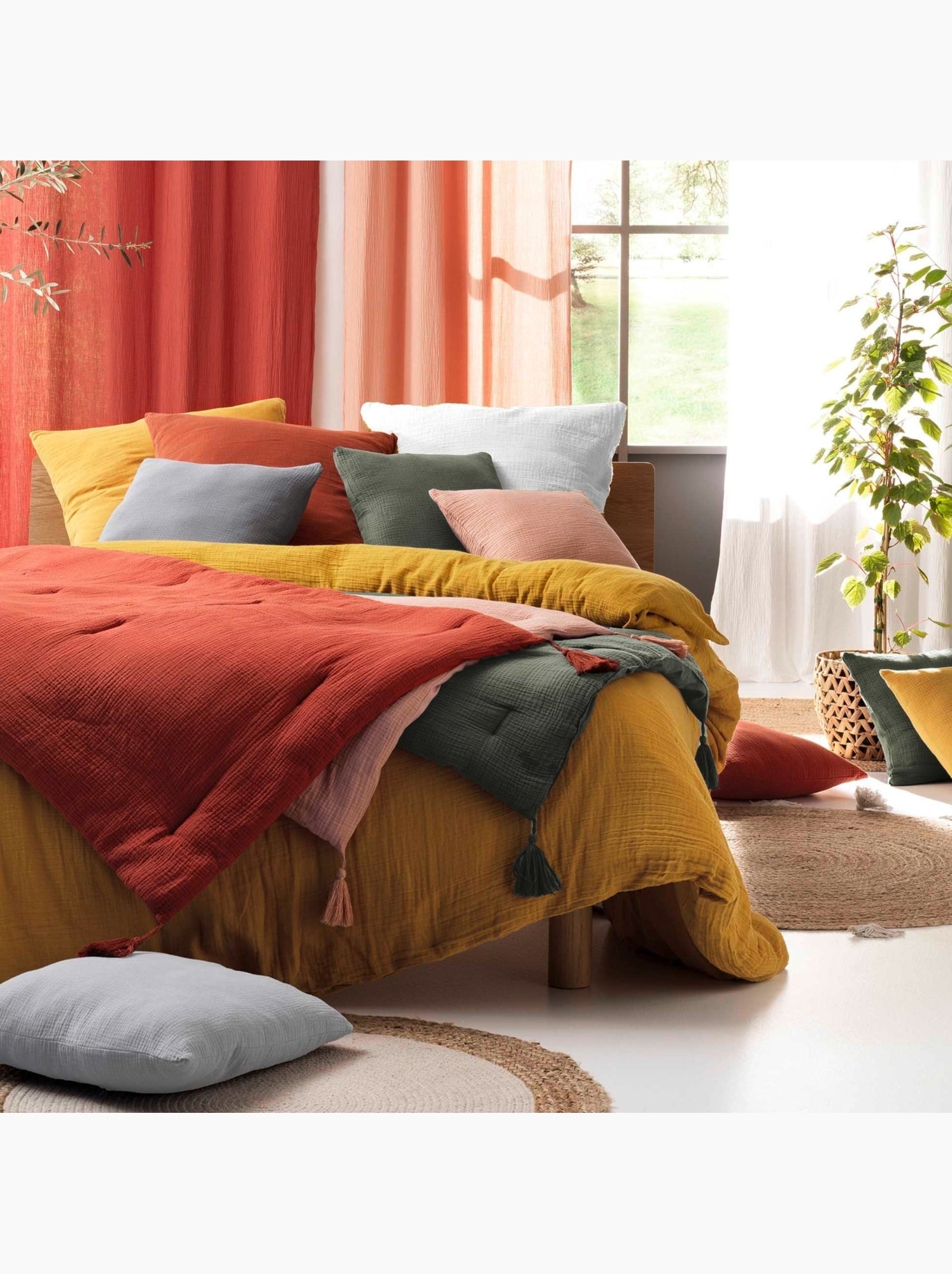 Parure de lit en gaze de coton angelia - Jaune